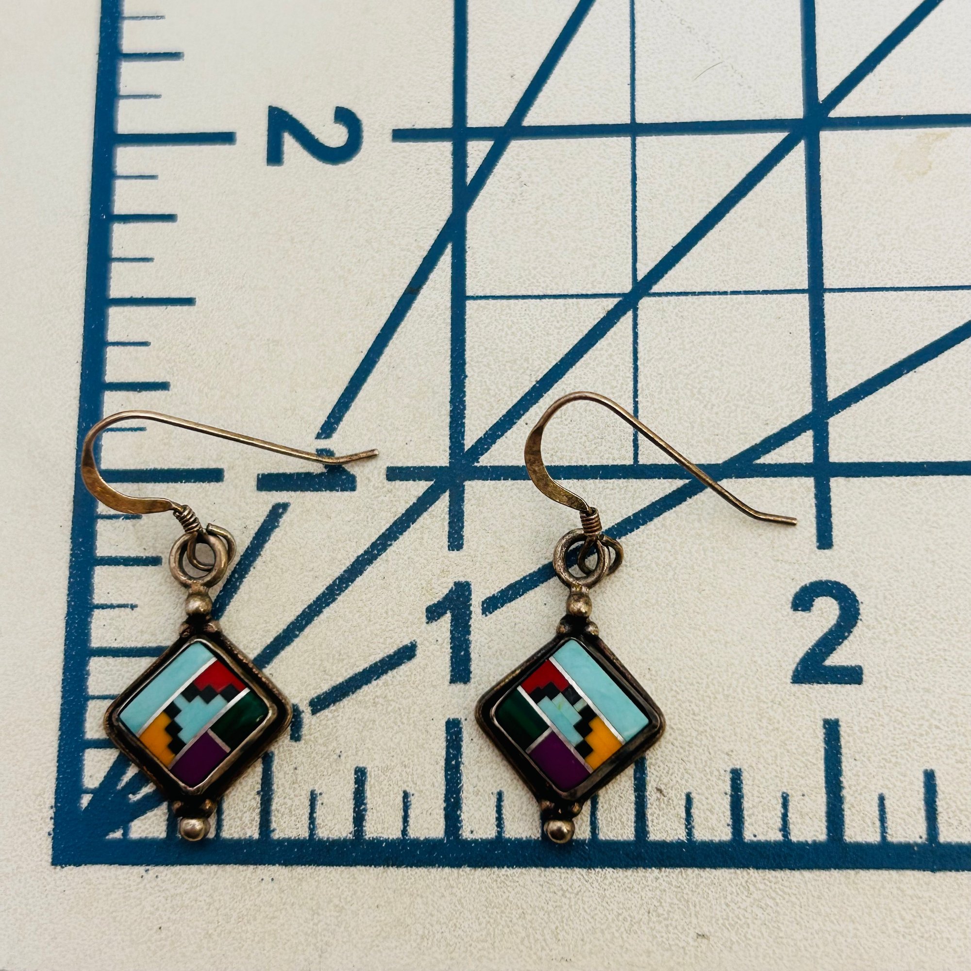 Signed Southwest Sterling Inlay Multi-stone Earrings