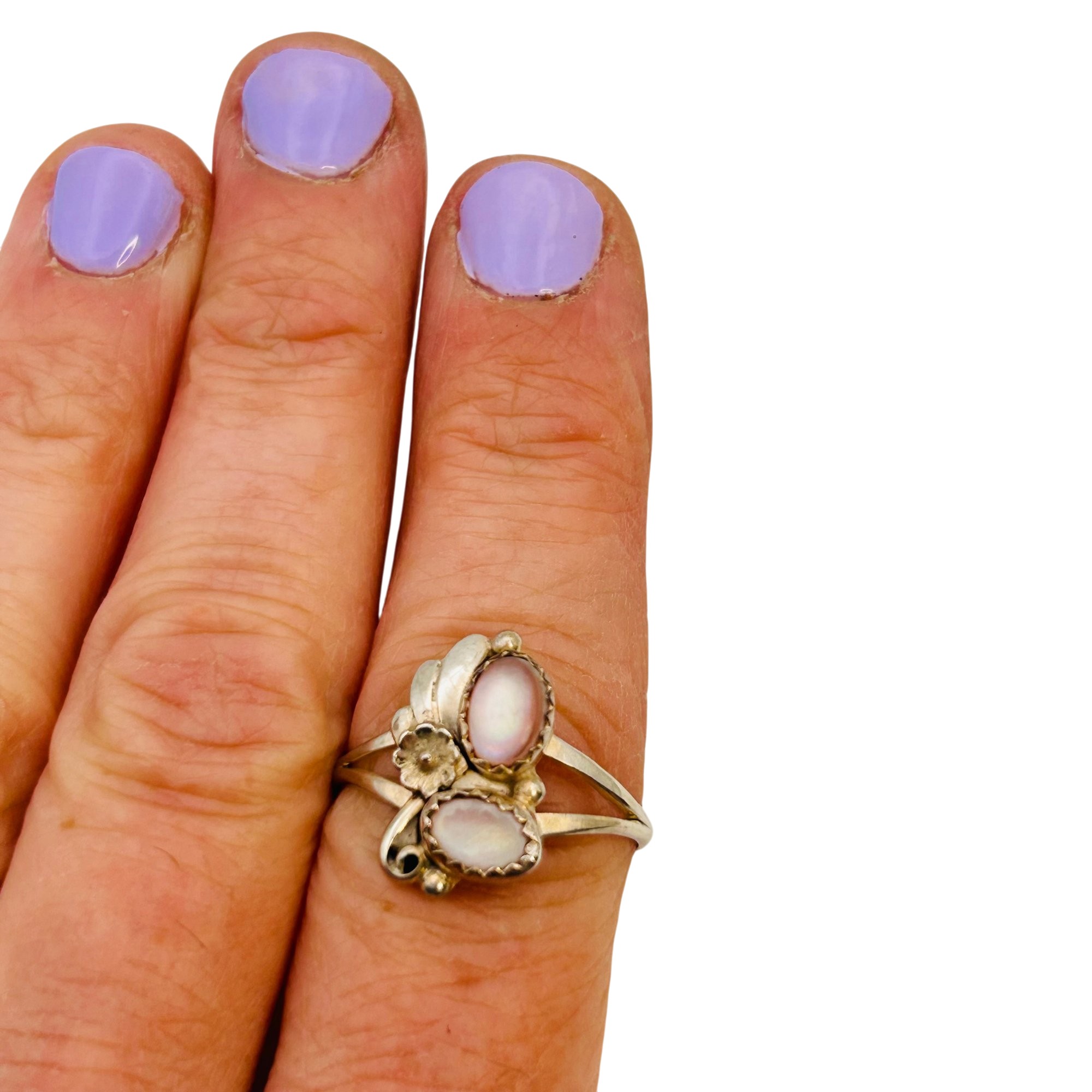 Vintage Navajo Sterling Mother Of Pearl Ring Sz 9.5