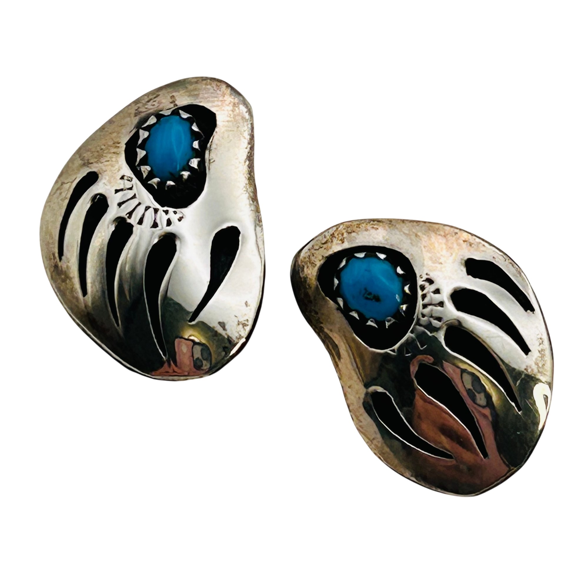 Navajo Sterling Bear Claw Turquoise Earrings