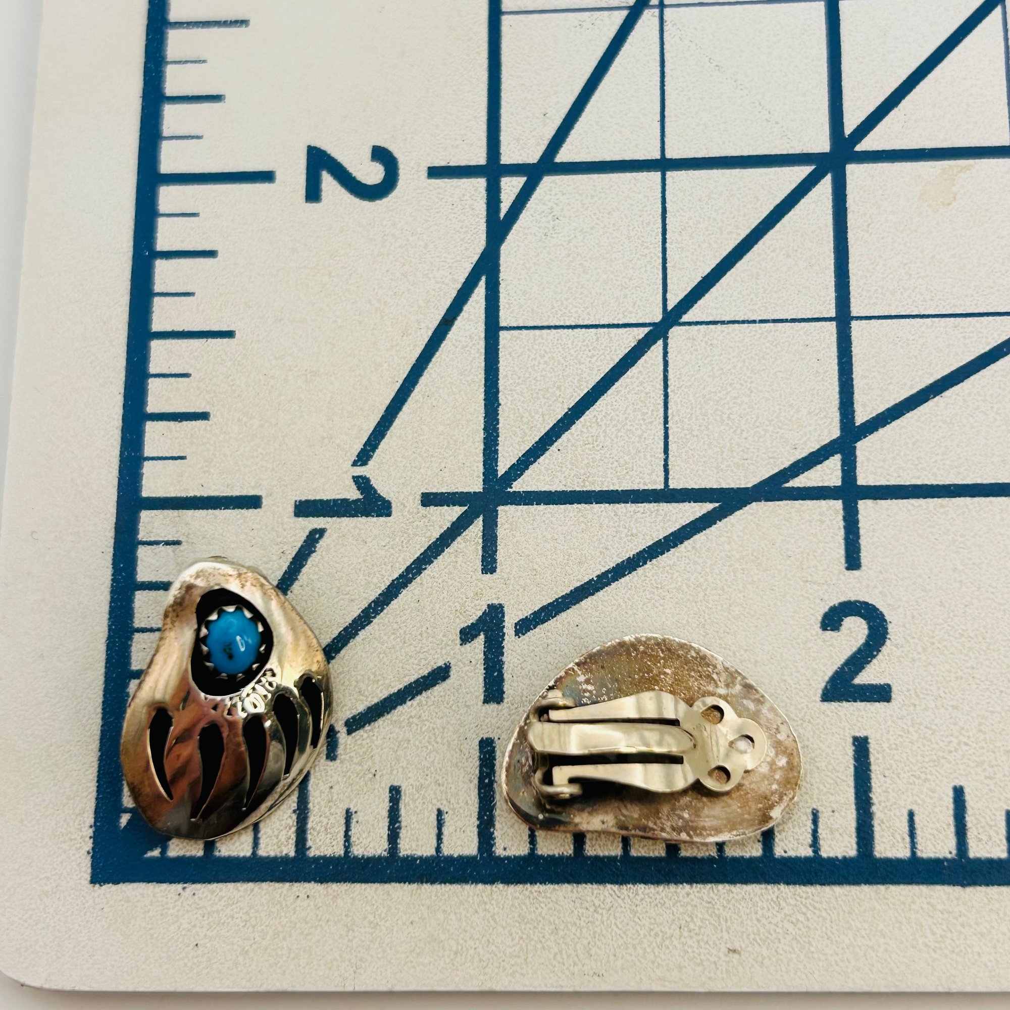Navajo Sterling Bear Claw Turquoise Earrings