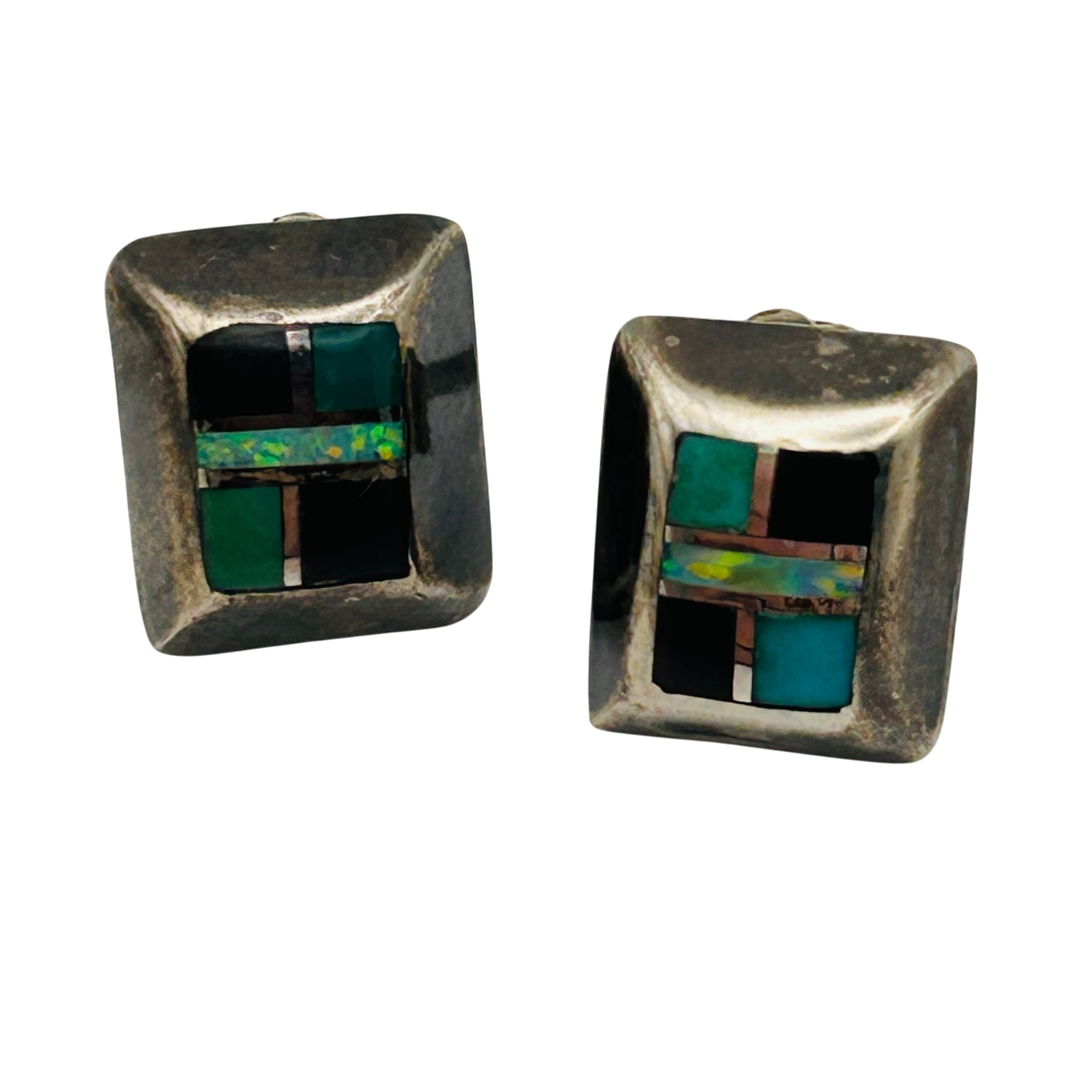 Southwest Sterling Inlay Multi-Stone Earrings