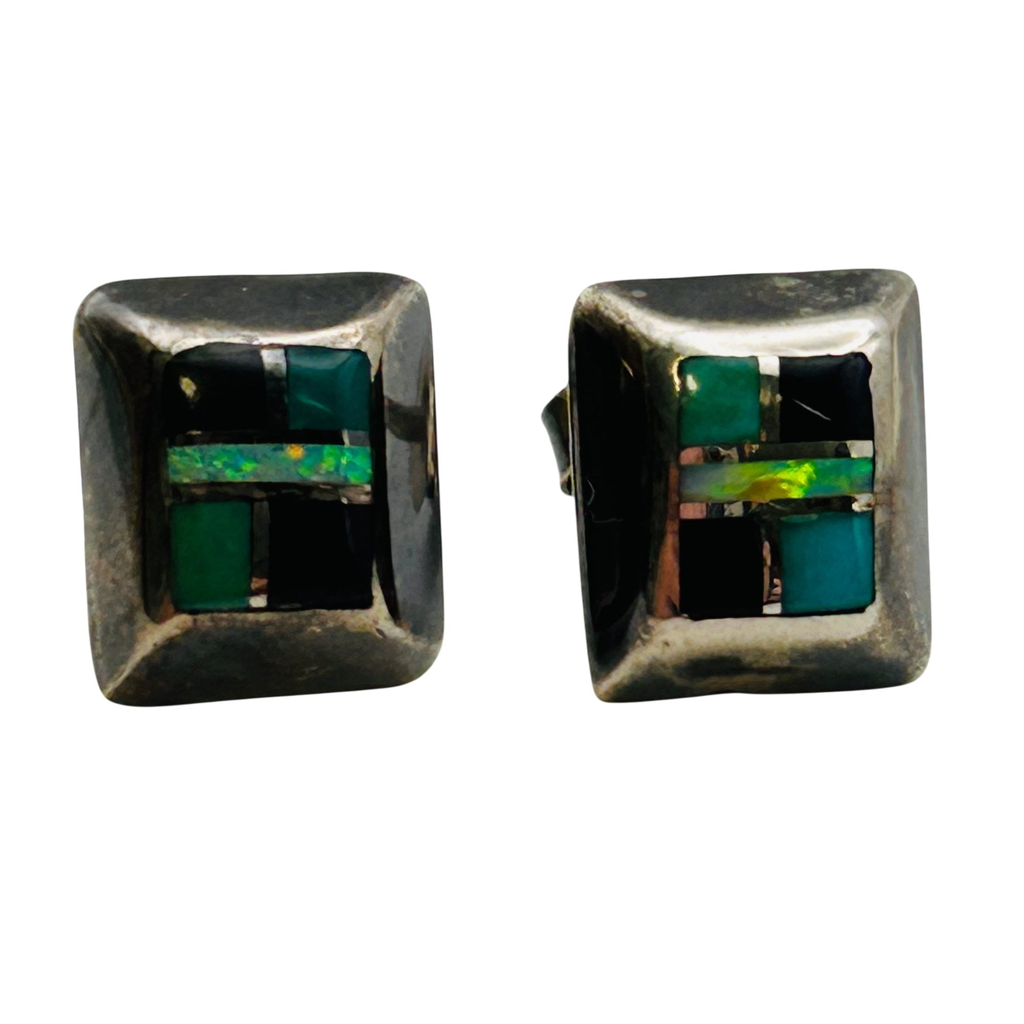 Southwest Sterling Inlay Multi-Stone Earrings