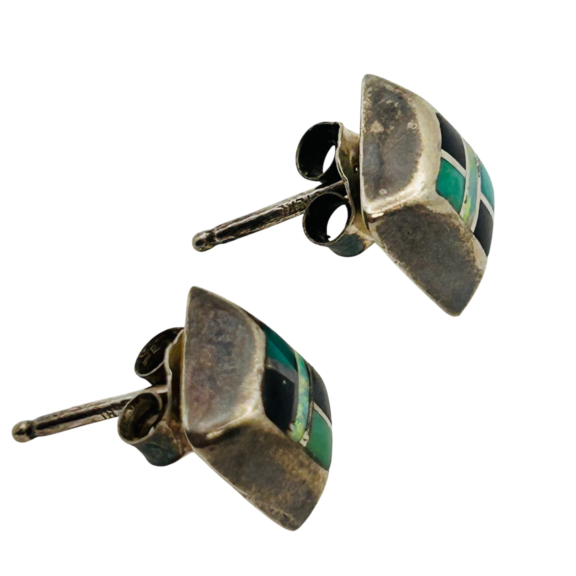 Southwest Sterling Inlay Multi-Stone Earrings