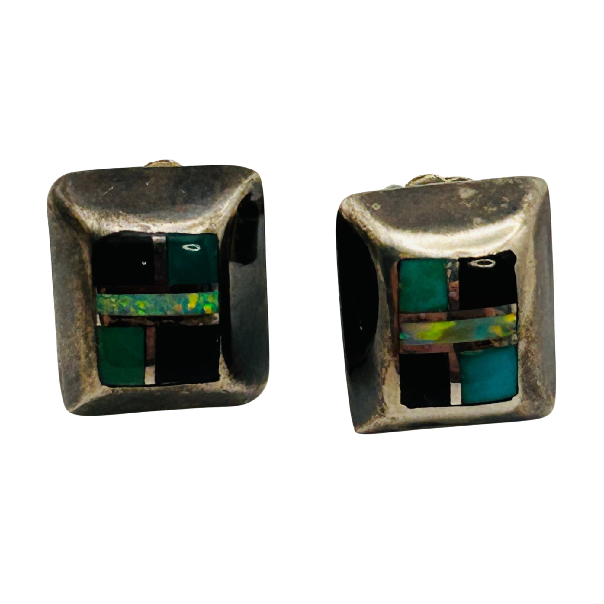 Southwest Sterling Inlay Multi-Stone Earrings