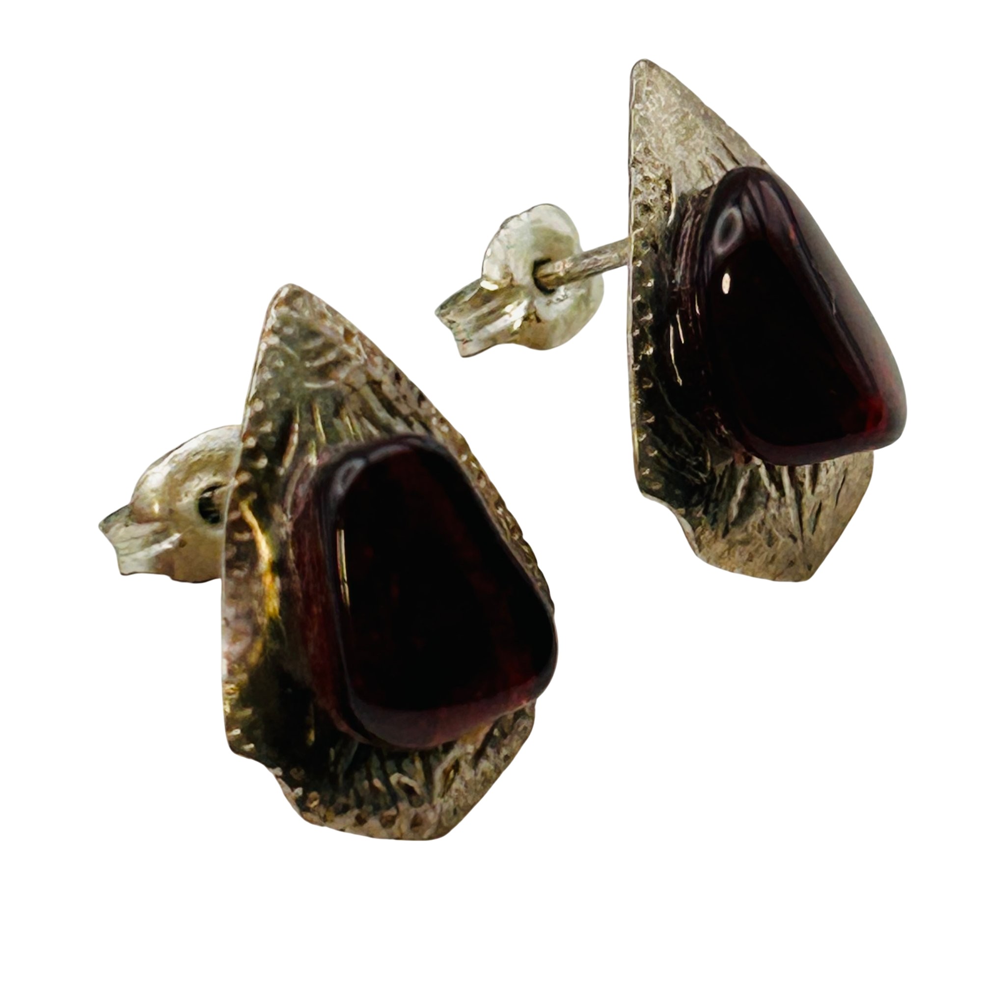 Southwest Sterling Stamped Garnet Stone Earrings