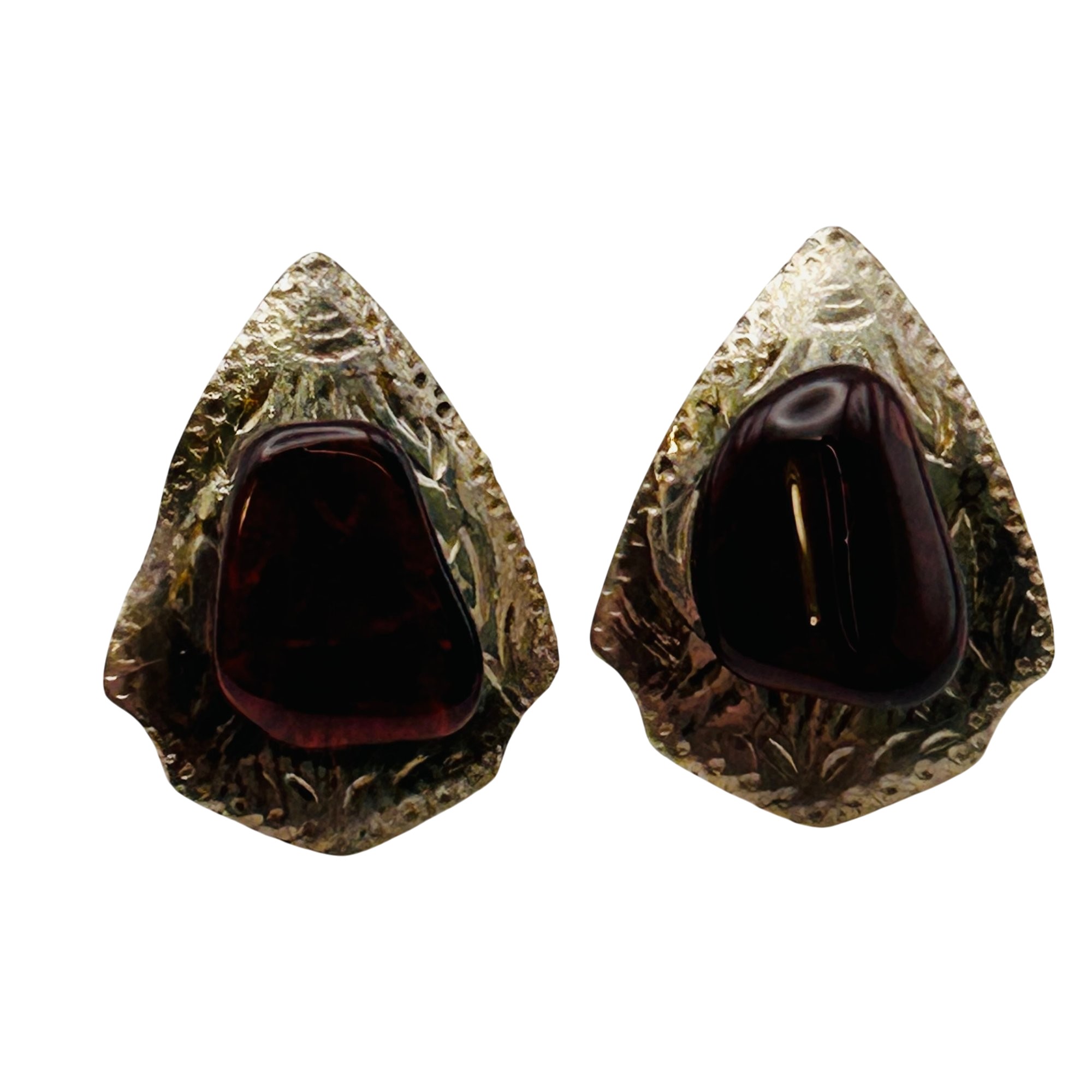 Southwest Sterling Stamped Garnet Stone Earrings