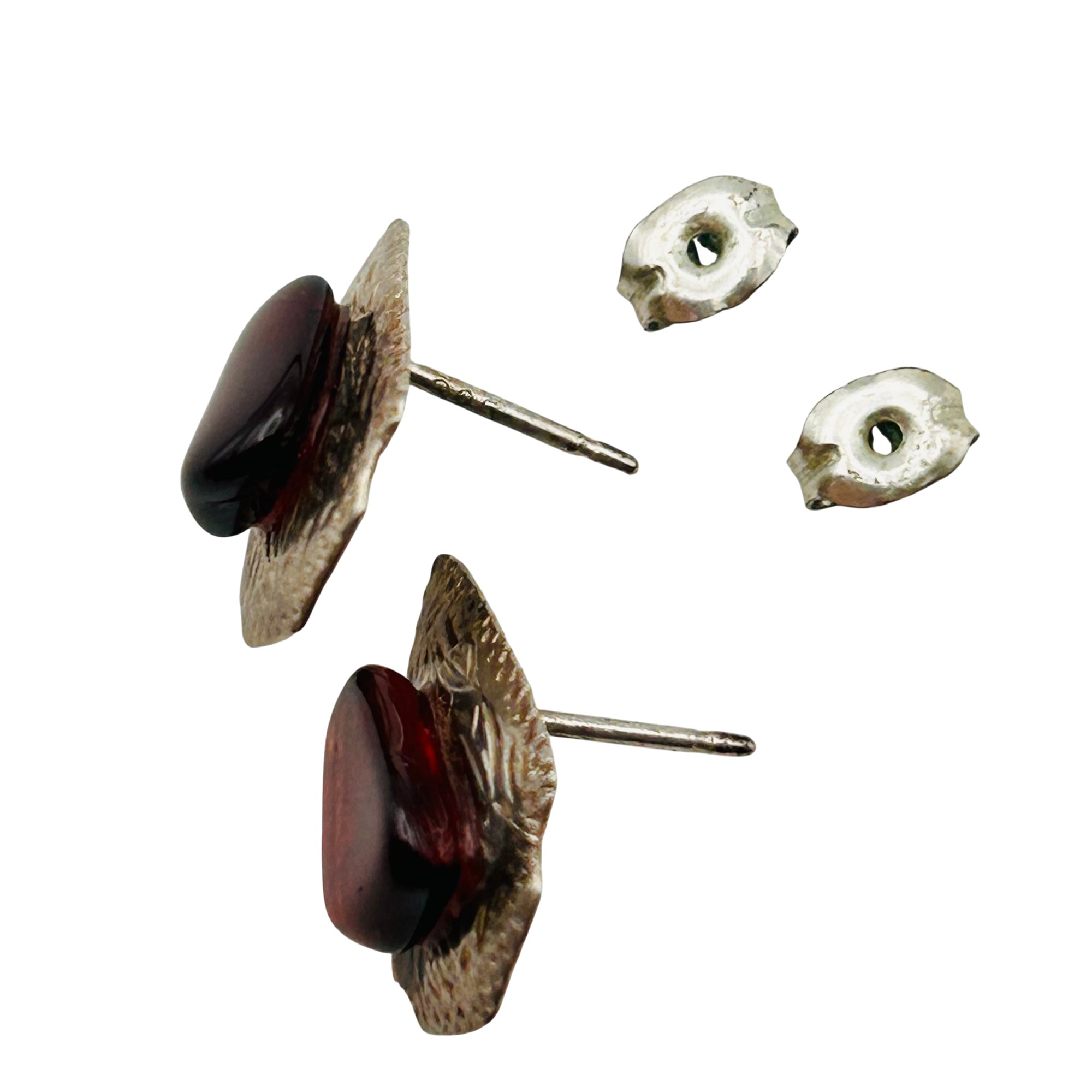 Southwest Sterling Stamped Garnet Stone Earrings