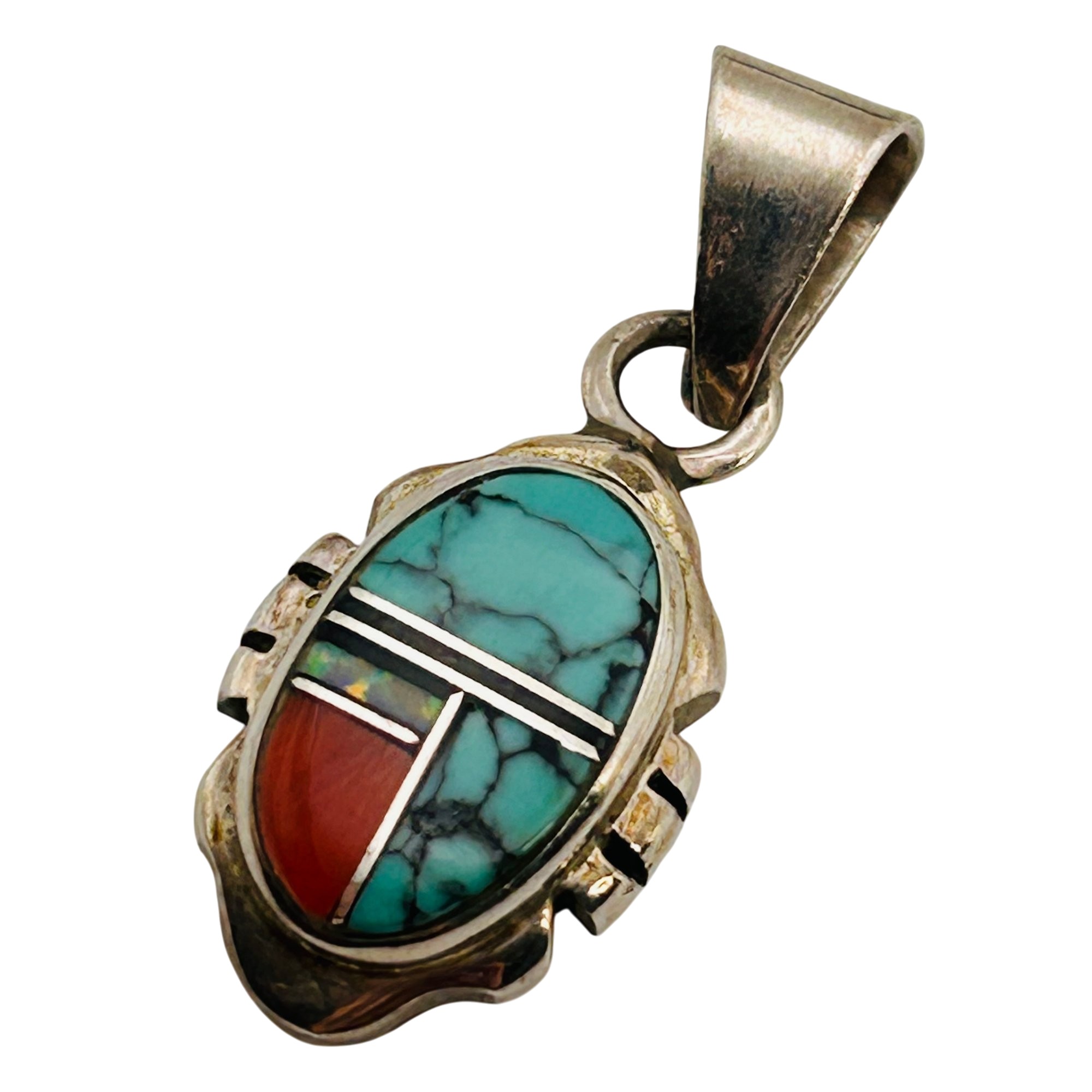 Ervin Hoskie Navajo Sterling Inlay Multi-Stone Pendant