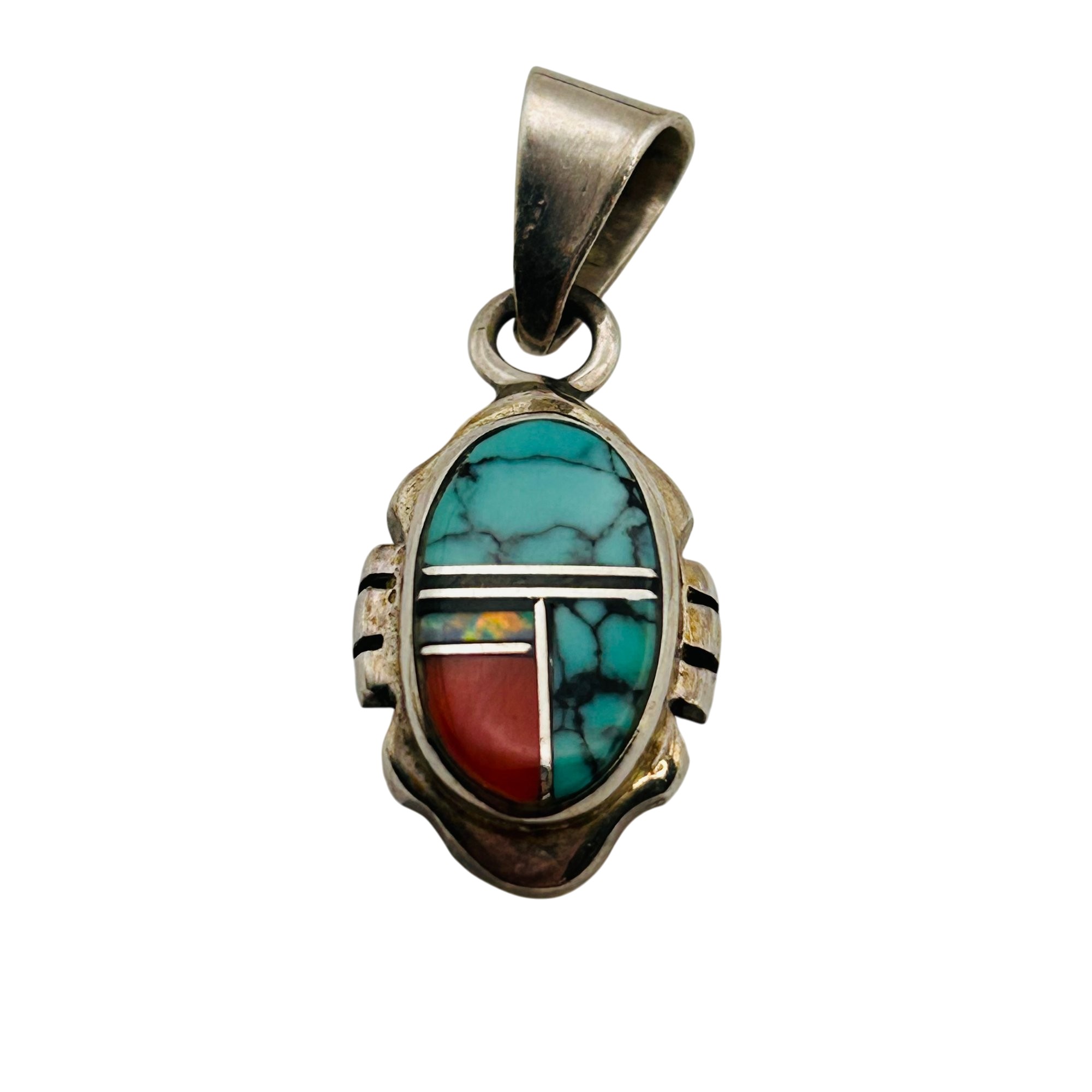 Ervin Hoskie Navajo Sterling Inlay Multi-Stone Pendant