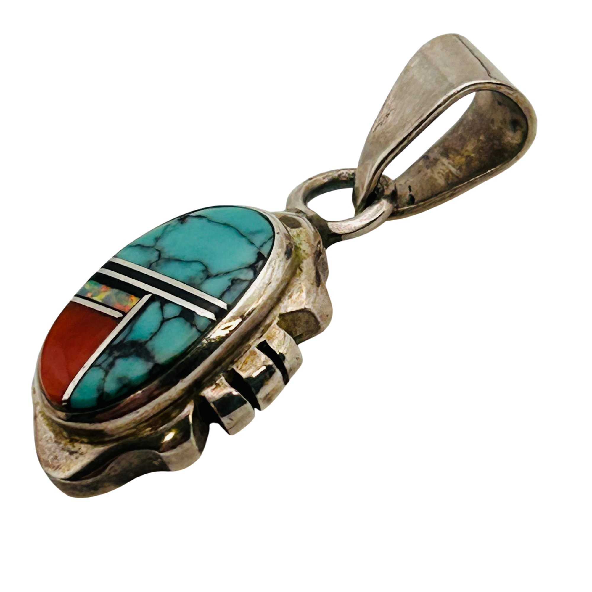 Ervin Hoskie Navajo Sterling Inlay Multi-Stone Pendant
