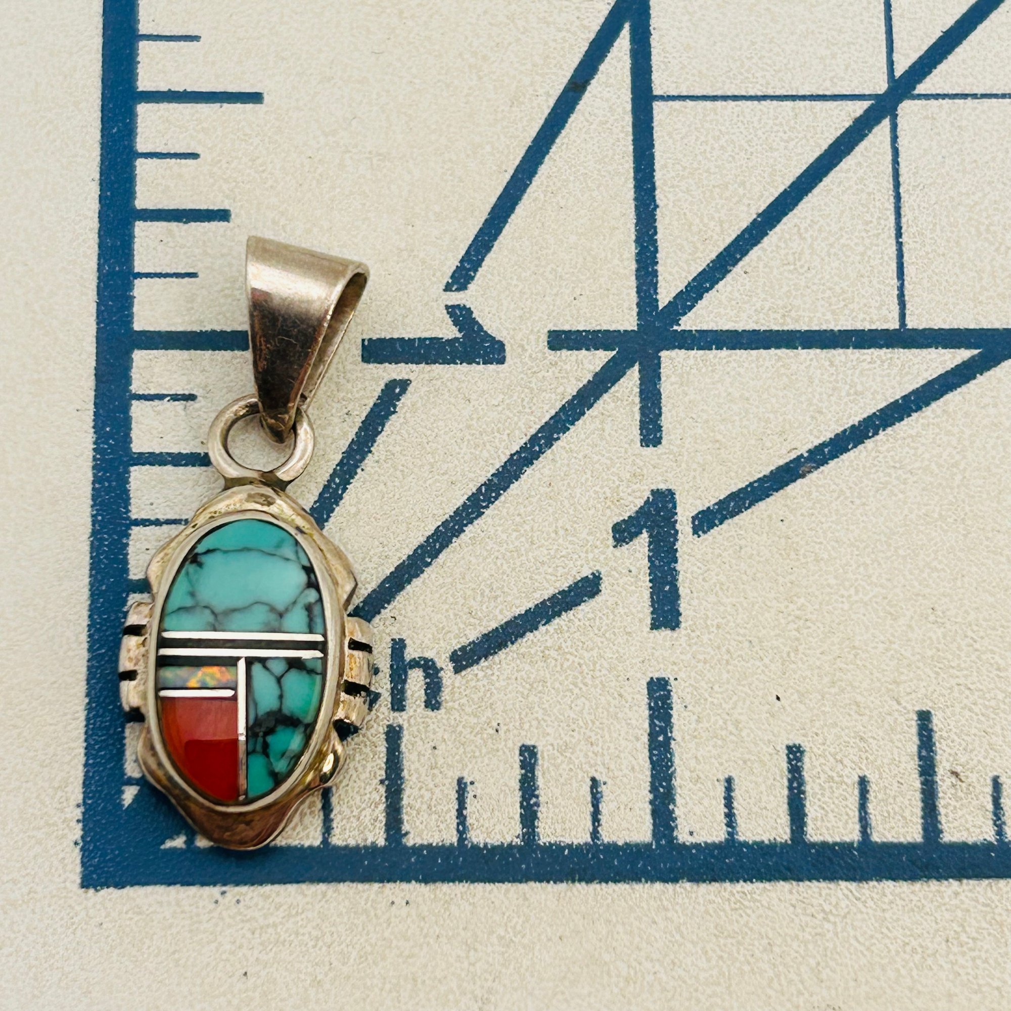 Ervin Hoskie Navajo Sterling Inlay Multi-Stone Pendant