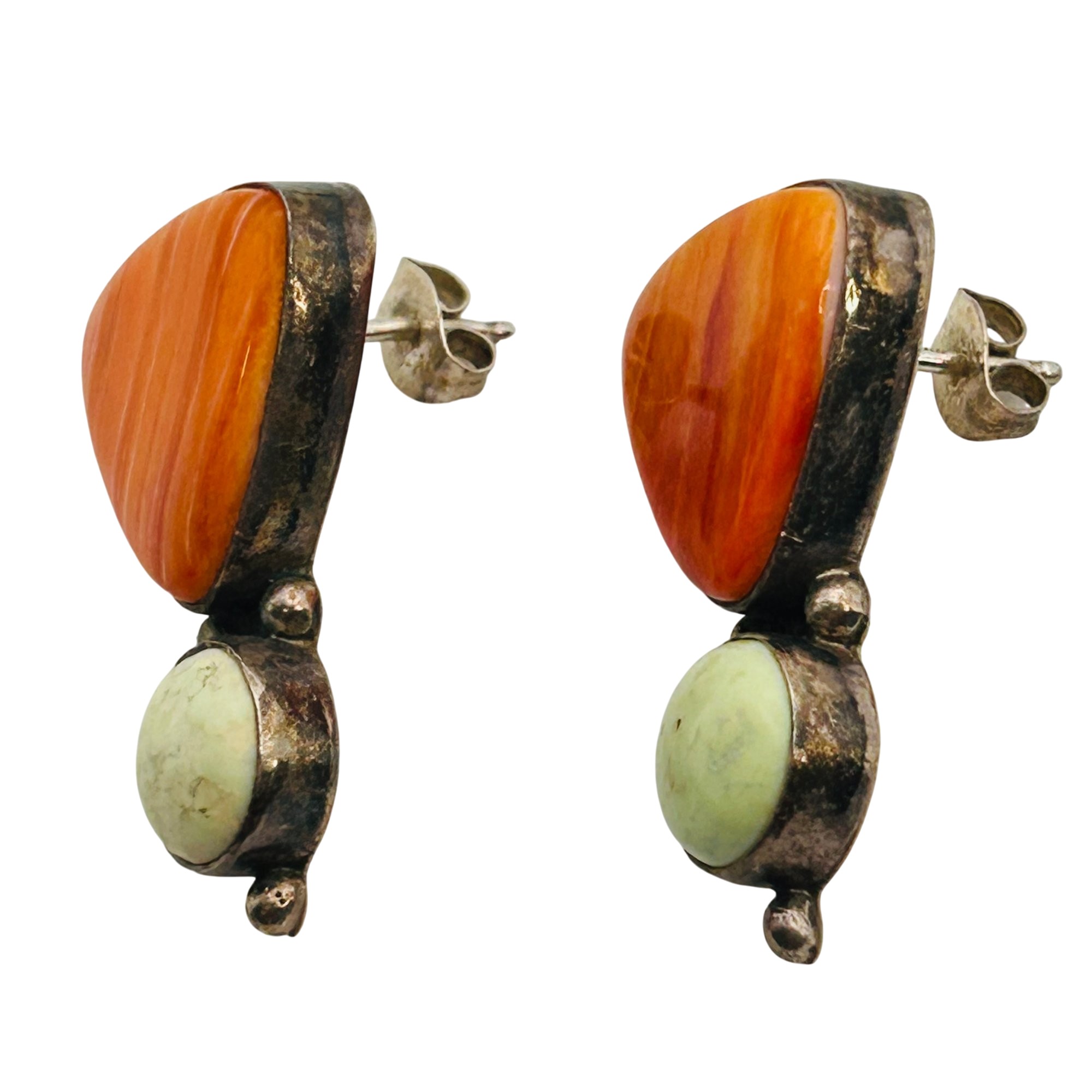 Signed Vintage Navajo Sterling Spiny Oyster Earrings