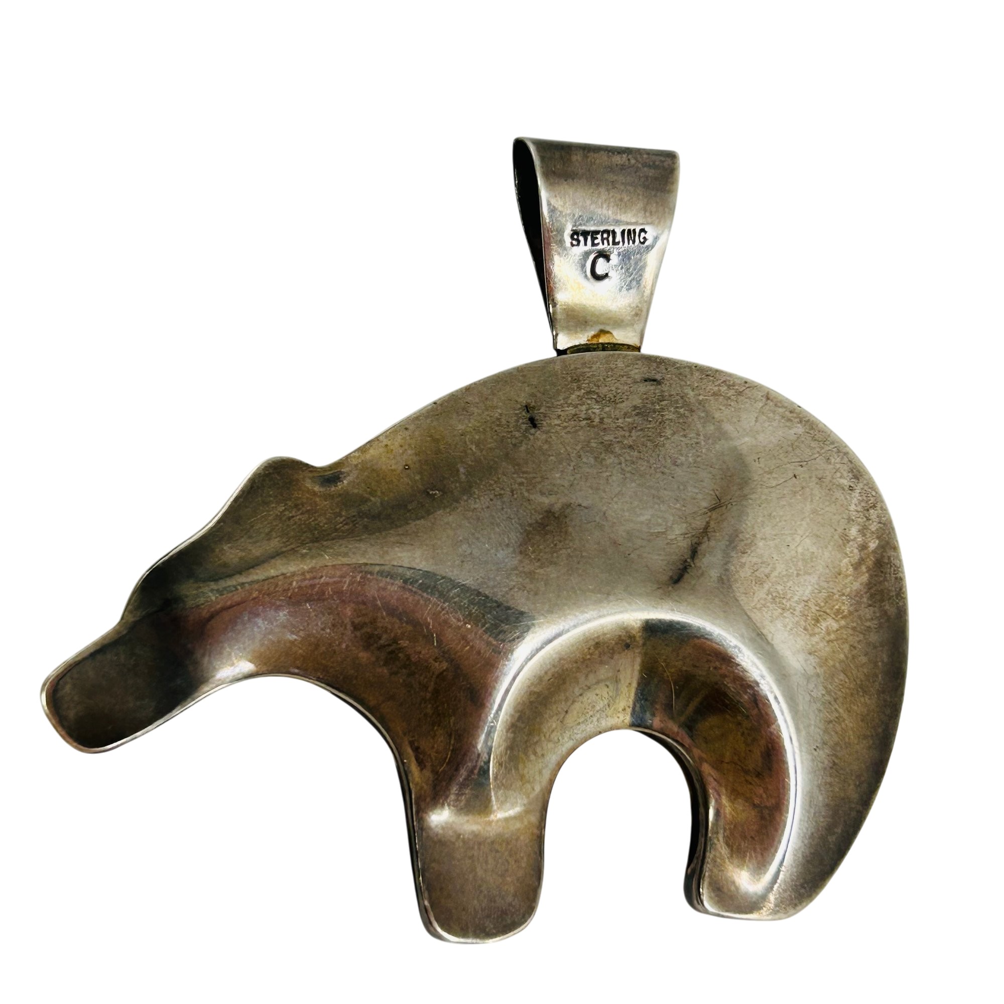 Signed Navajo Sterling Puffy Bear Multi-Stone Pendant