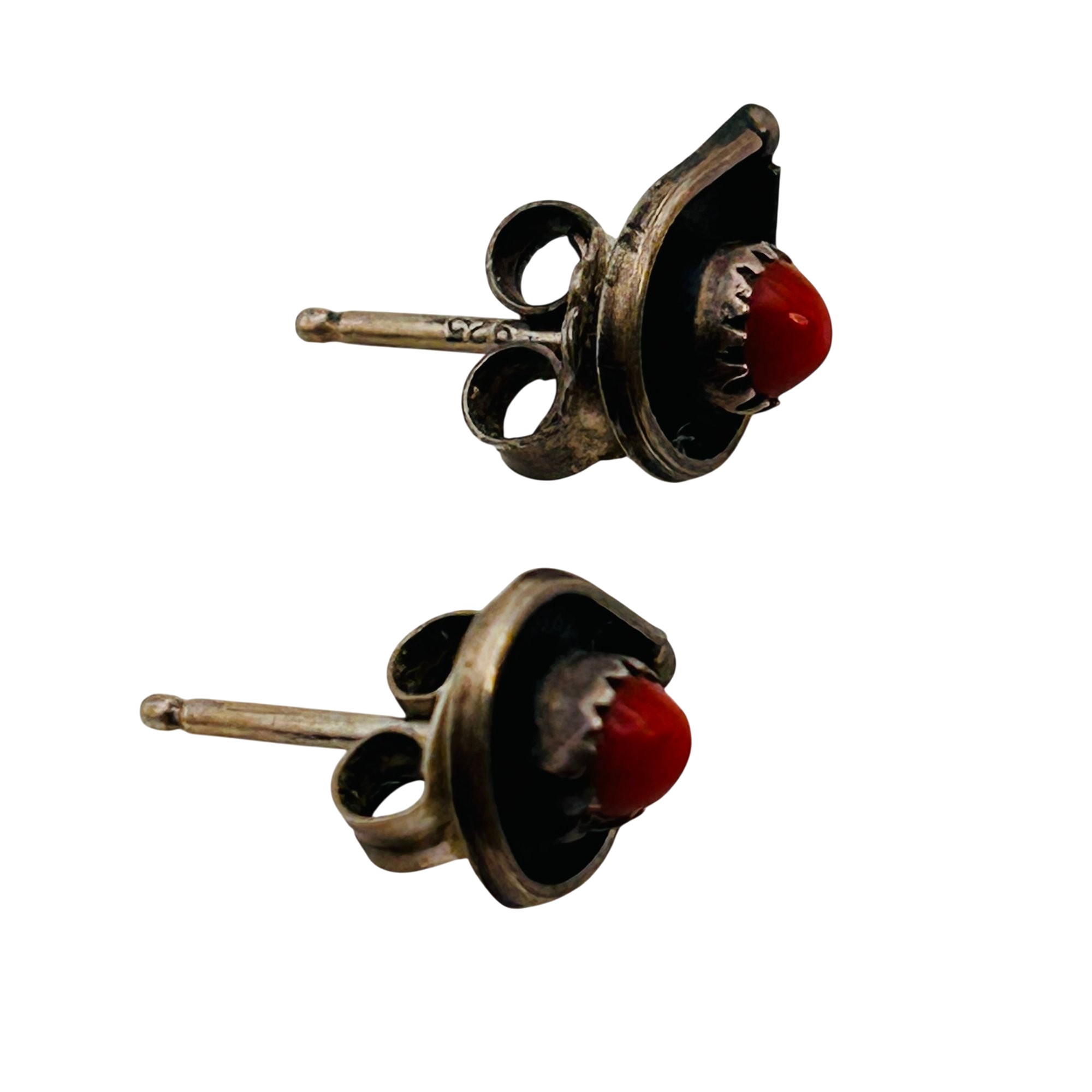 Navajo Sterling Coral Earrings
