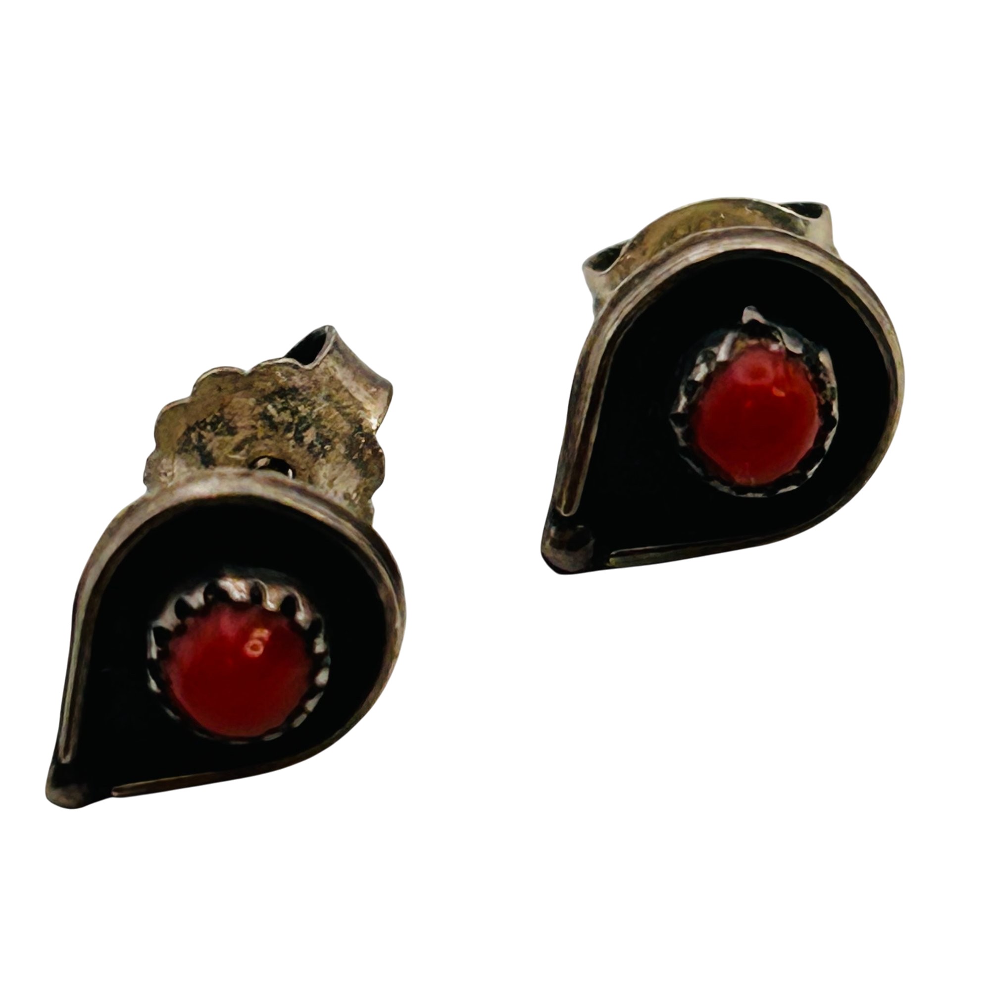Navajo Sterling Coral Earrings