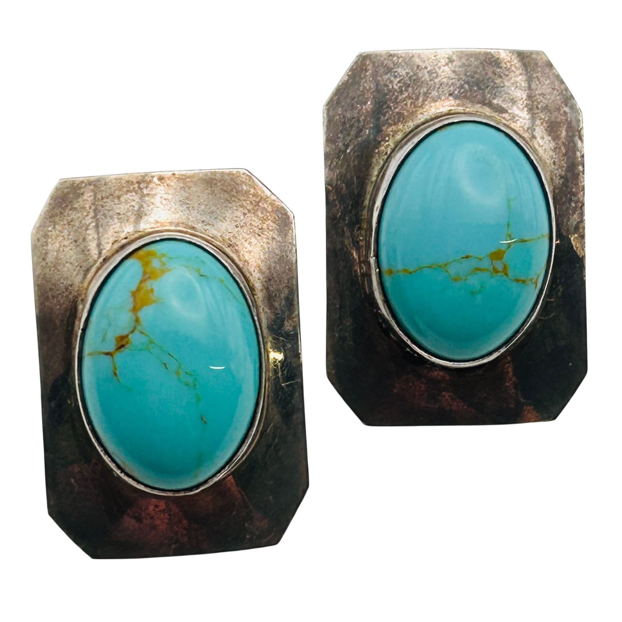 Signed Navajo Sterling Turquoise Cabochon Earring
