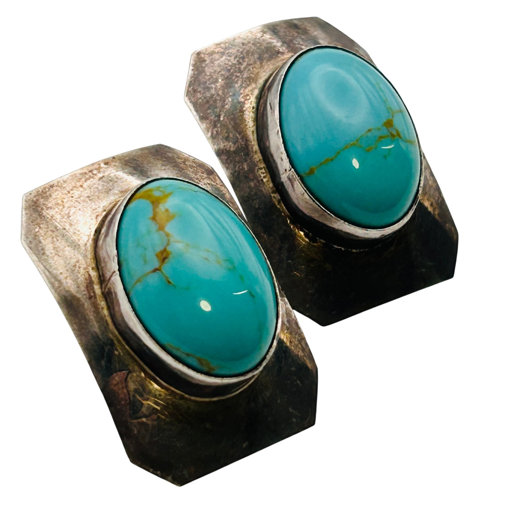 Signed Navajo Sterling Turquoise Cabochon Earring