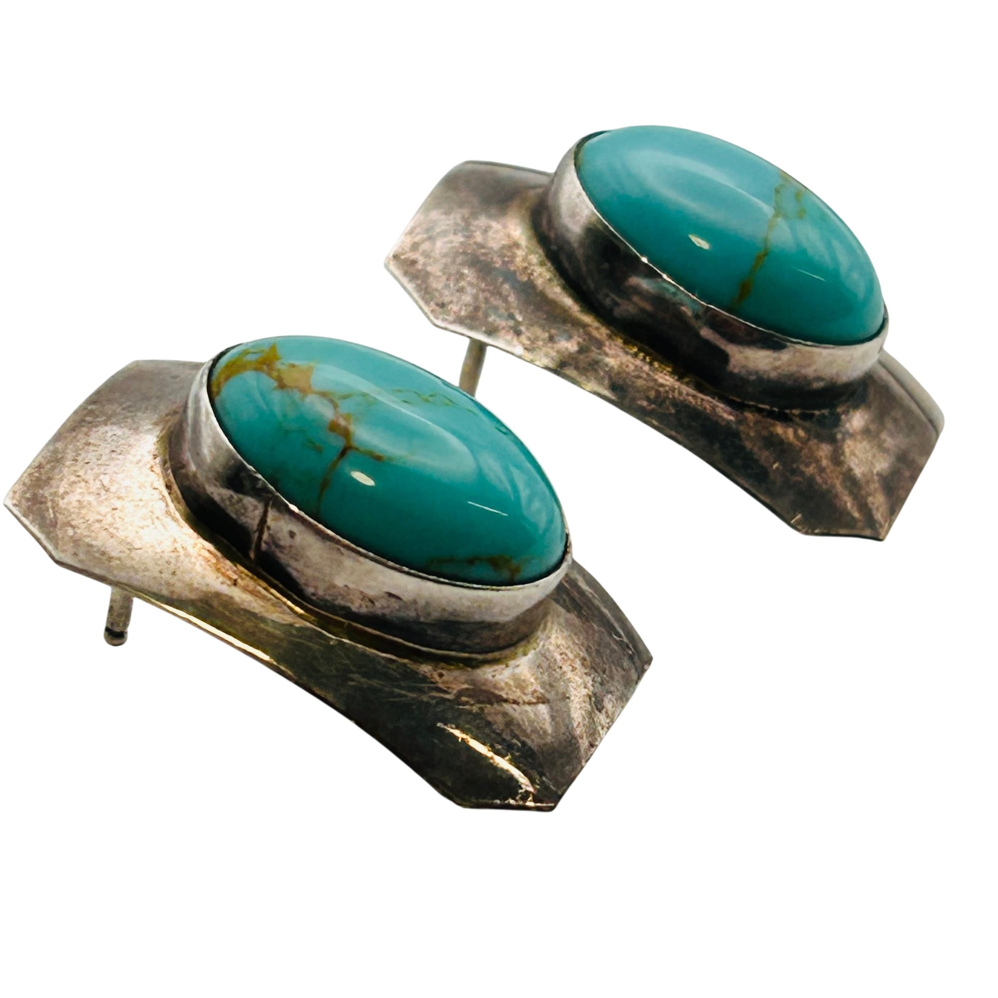 Signed Navajo Sterling Turquoise Cabochon Earring