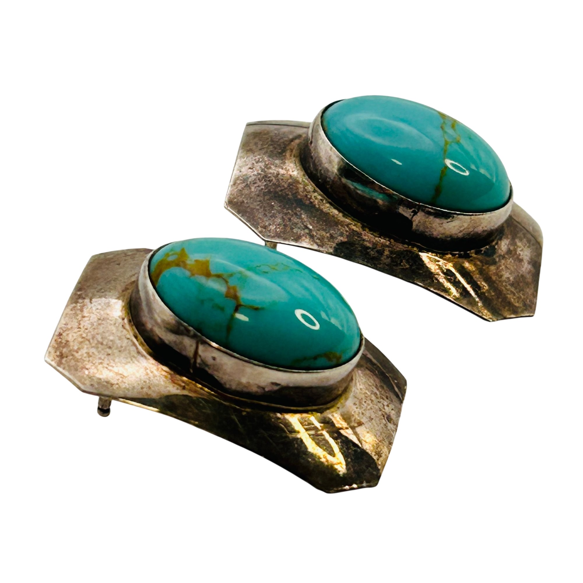 Signed Navajo Sterling Turquoise Cabochon Earring