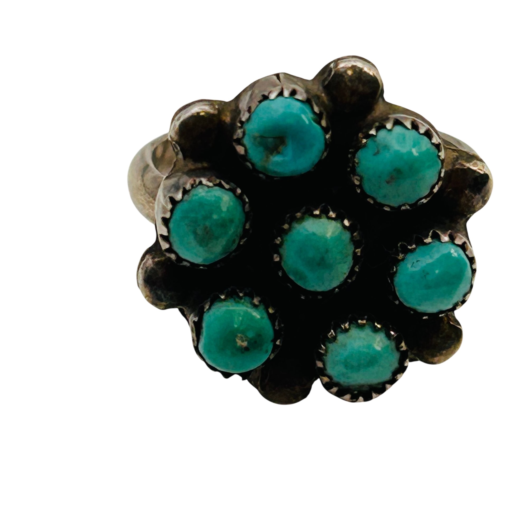 Native Sterling Turquoise Cluster Ring Sz 4
