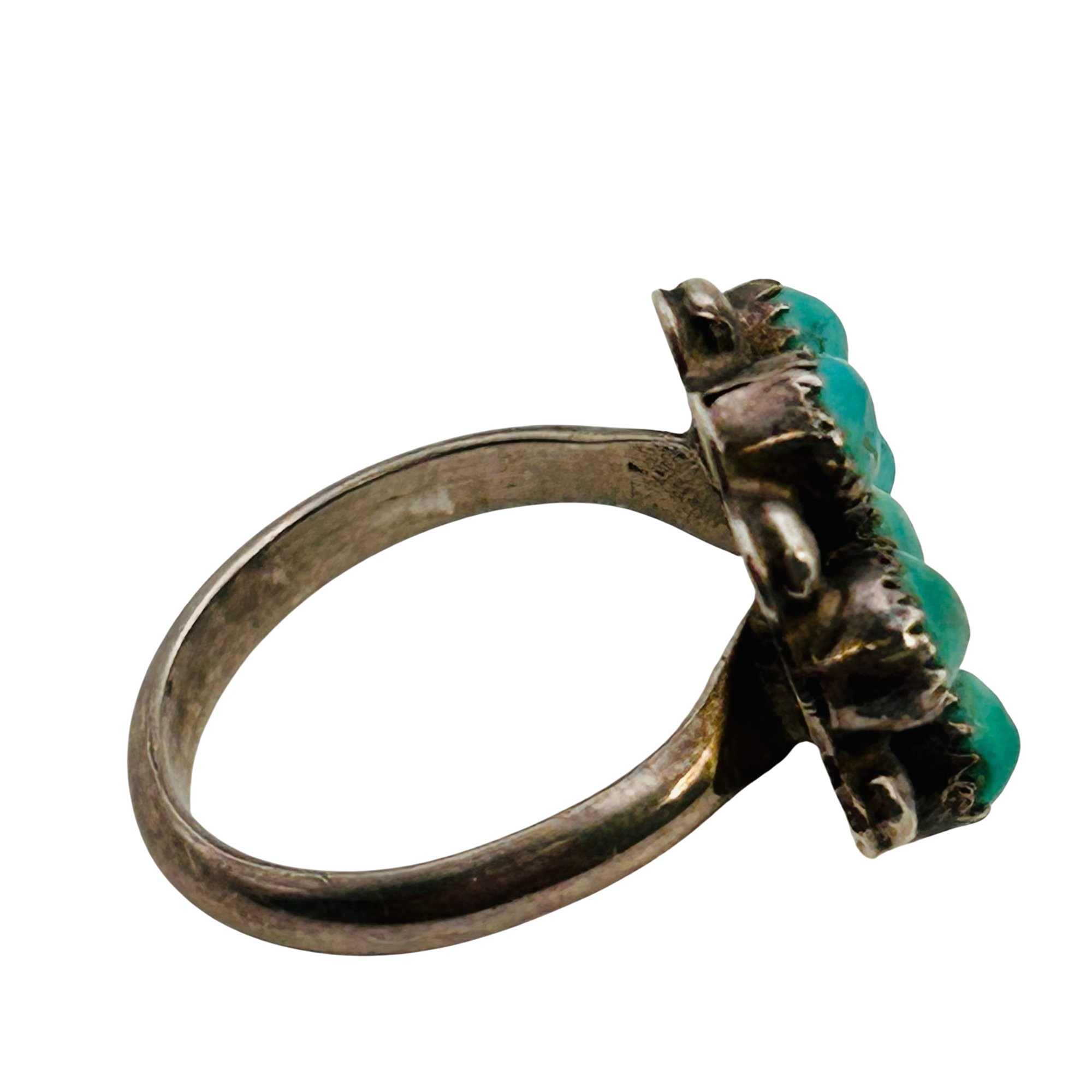 Native Sterling Turquoise Cluster Ring Sz 4