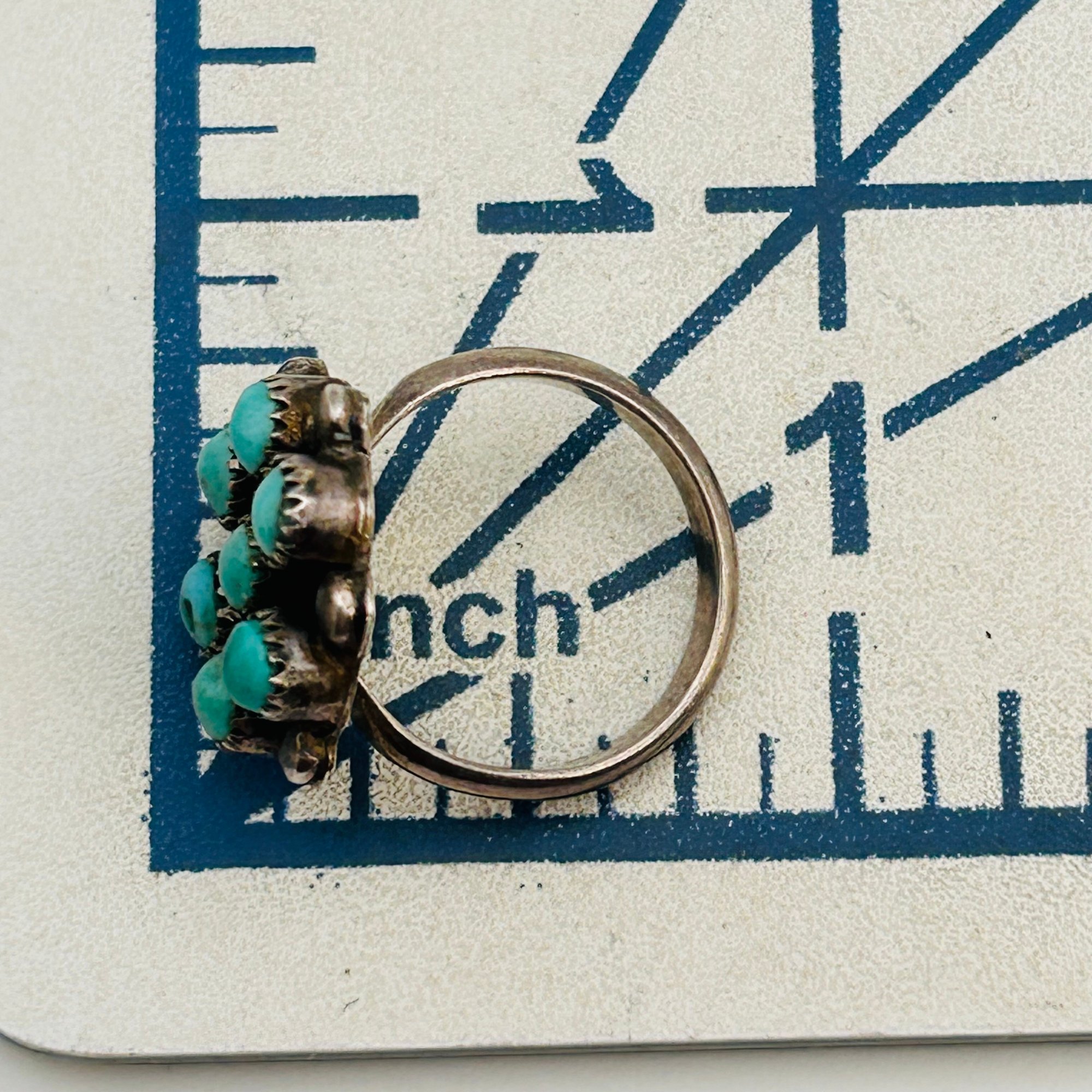 Native Sterling Turquoise Cluster Ring Sz 4