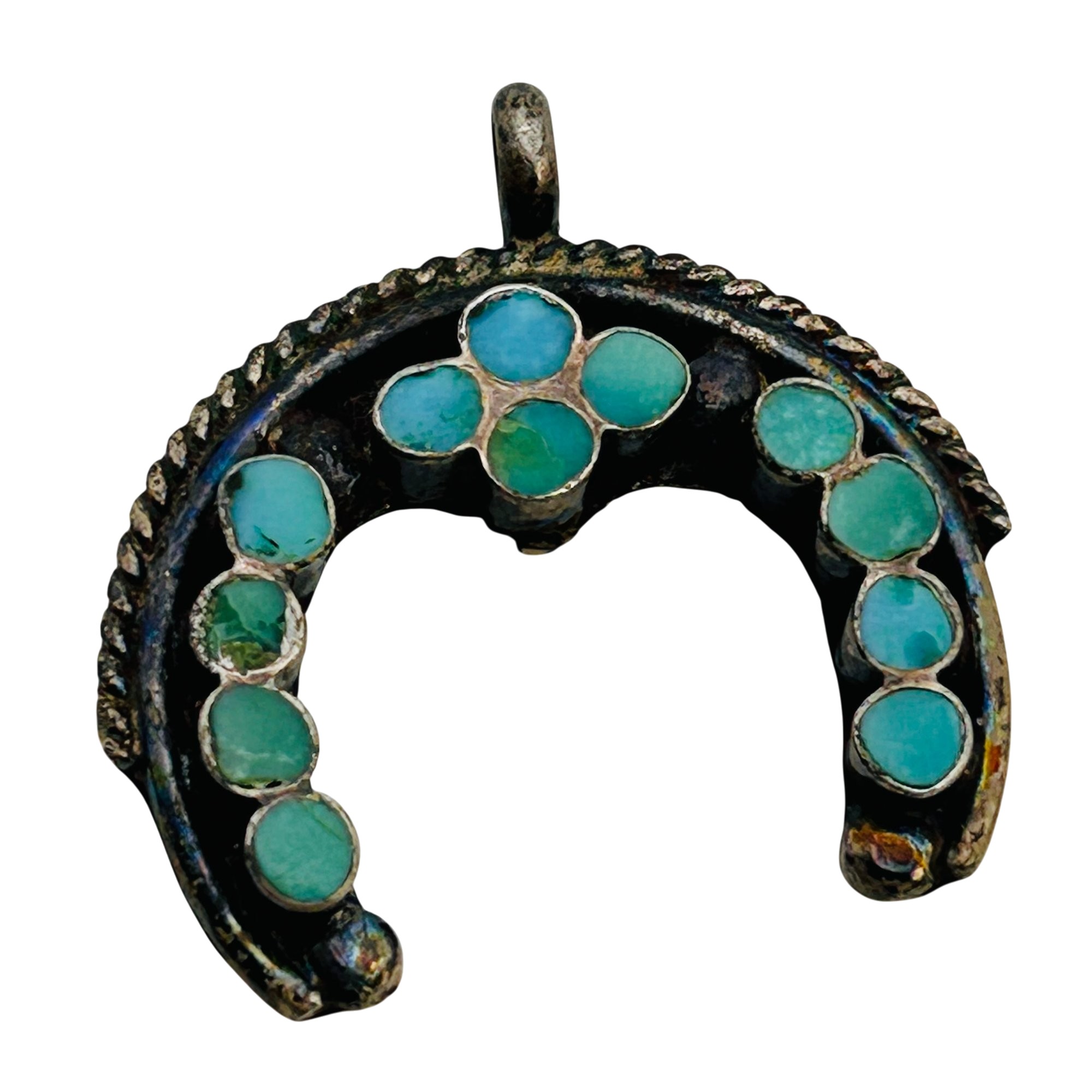 Vintage Zuni Sterling Turquoise Naja Pendant