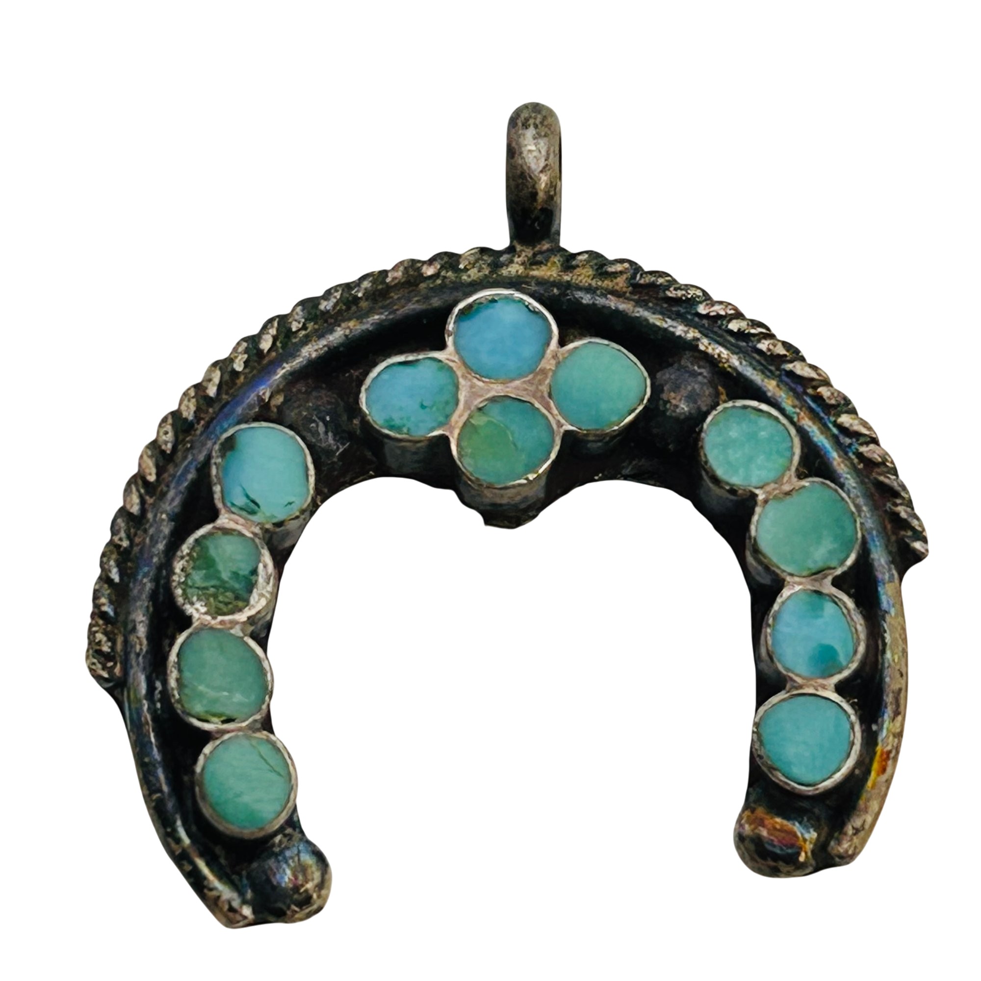 Vintage Zuni Sterling Turquoise Naja Pendant