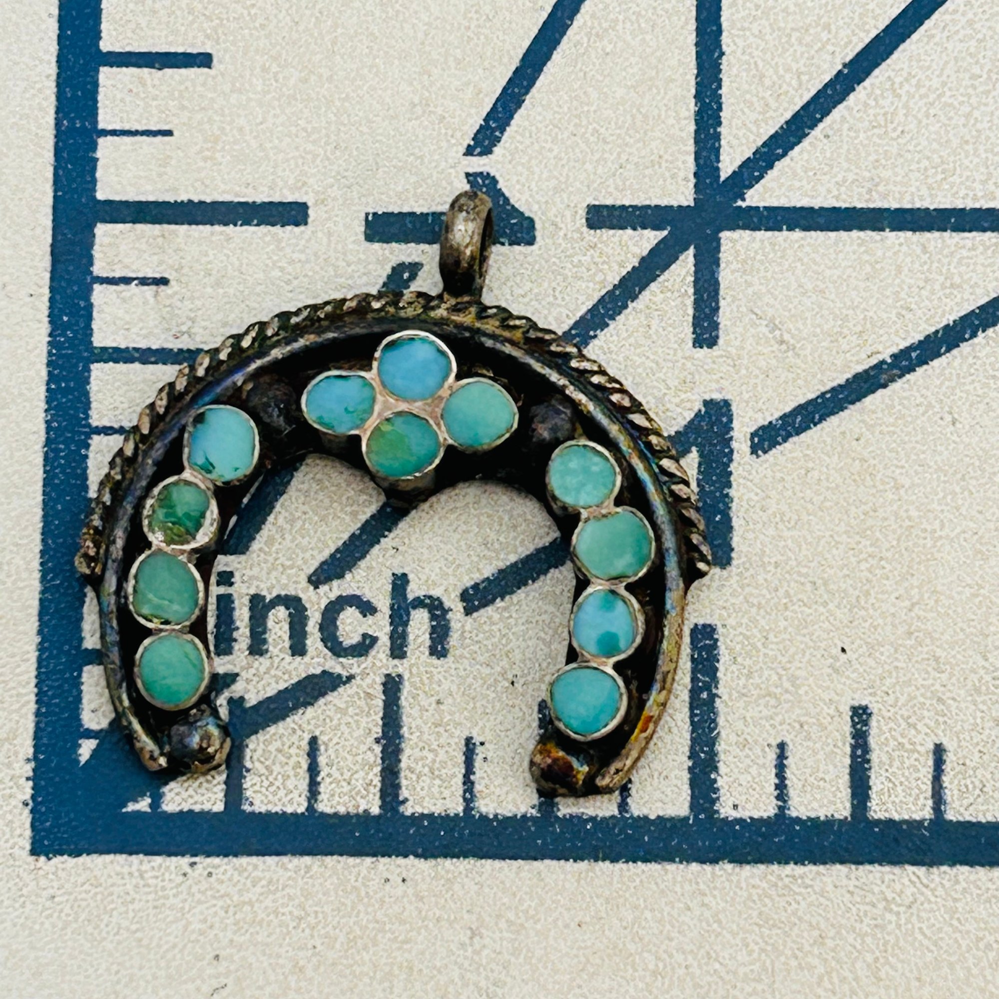 Vintage Zuni Sterling Turquoise Naja Pendant