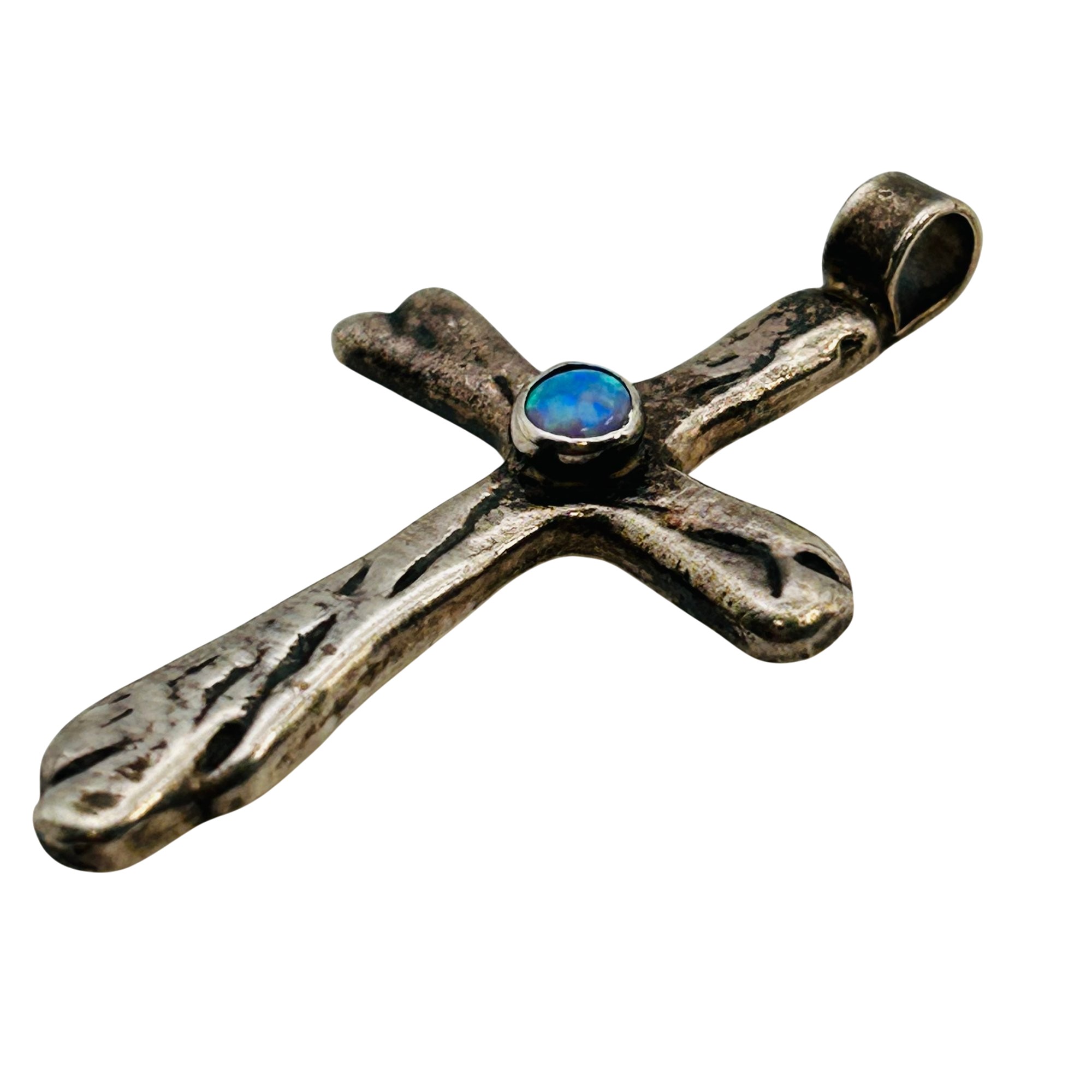 Signed Navajo Sterling Opal Cross Pendant
