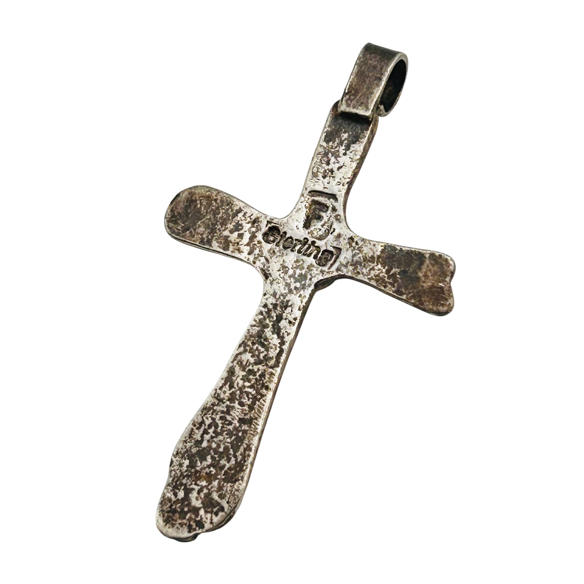 Signed Navajo Sterling Opal Cross Pendant