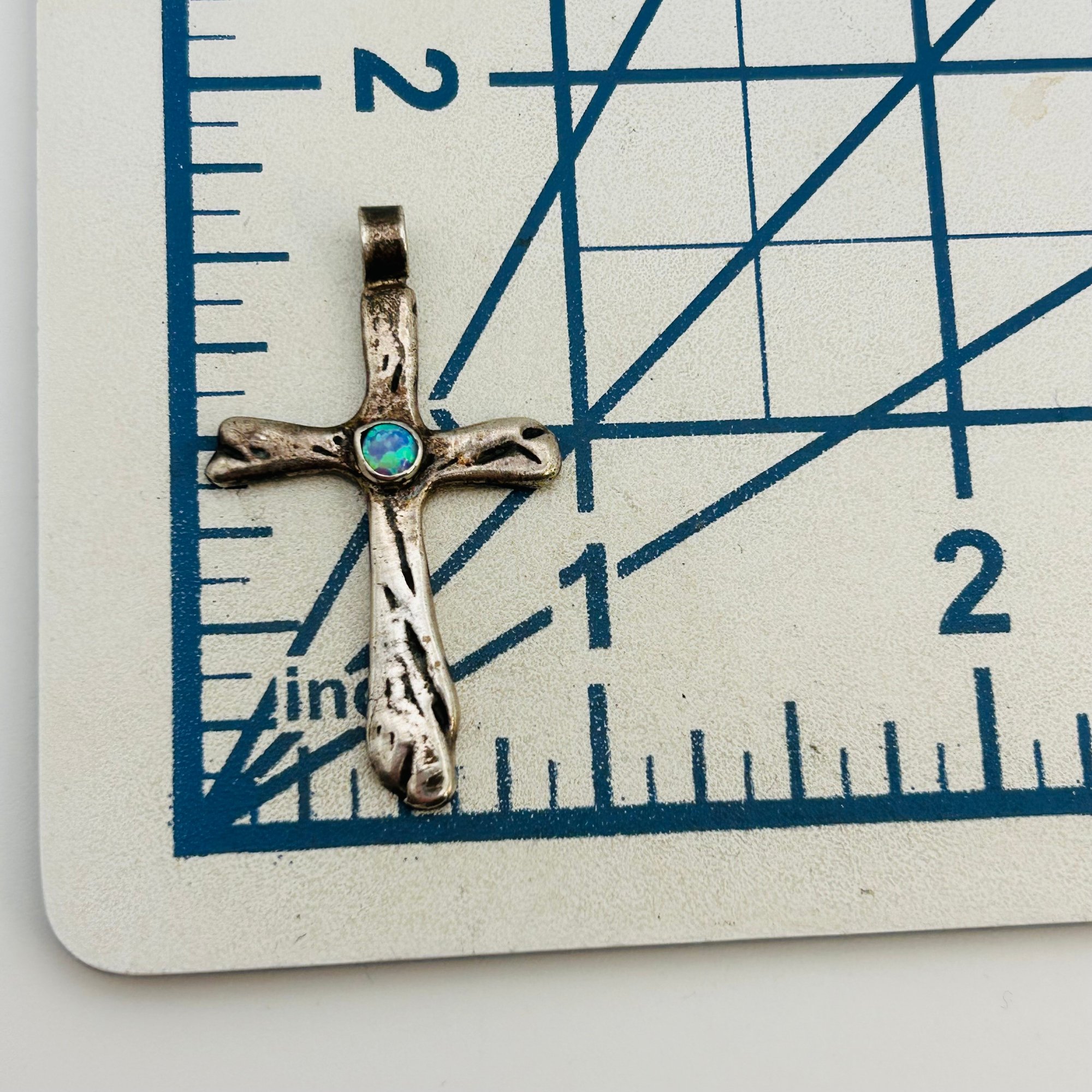 Signed Navajo Sterling Opal Cross Pendant