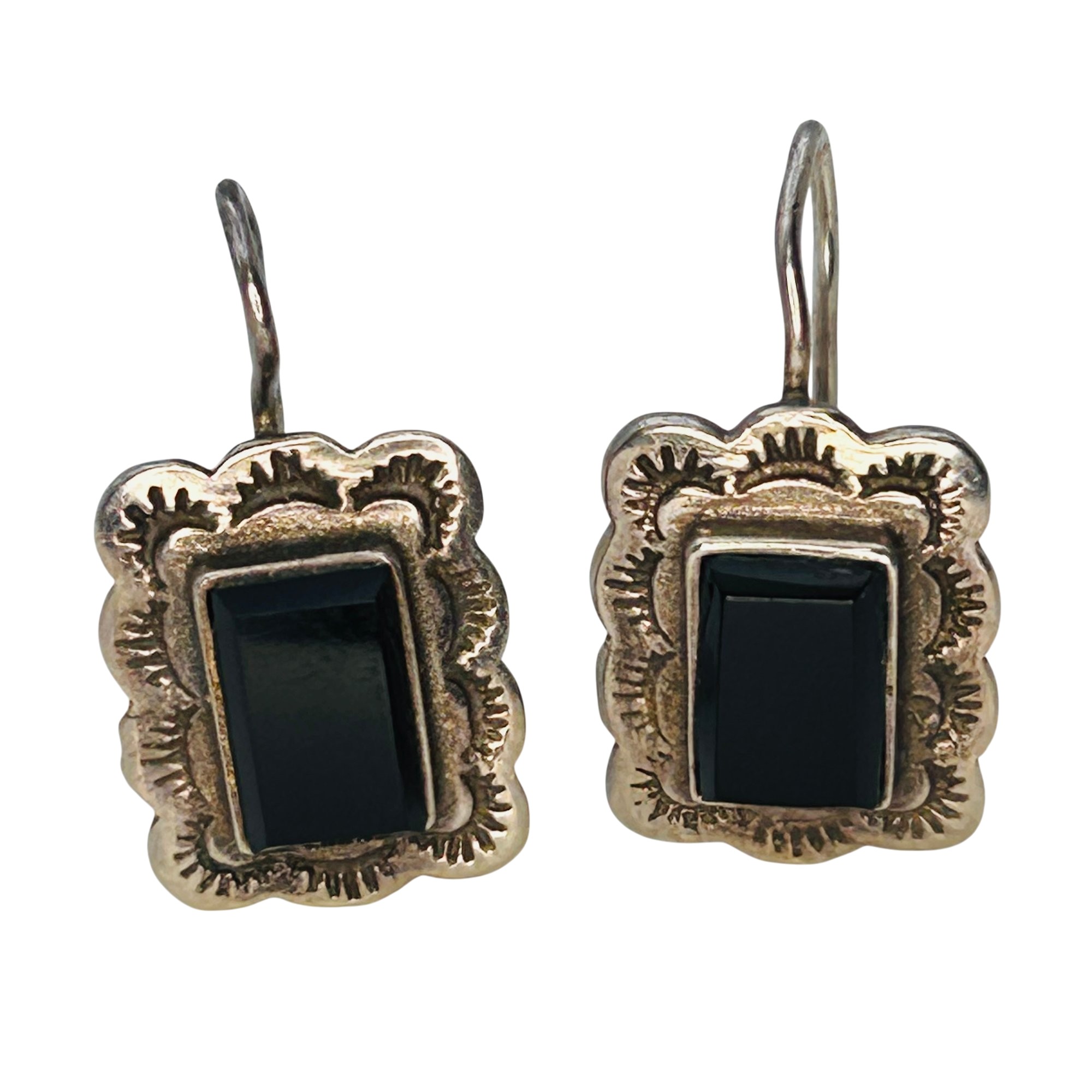 Southwest Sterling Stamped Onyx Earrings