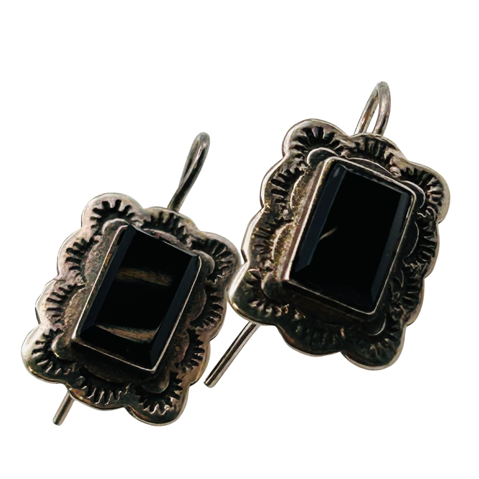Southwest Sterling Stamped Onyx Earrings