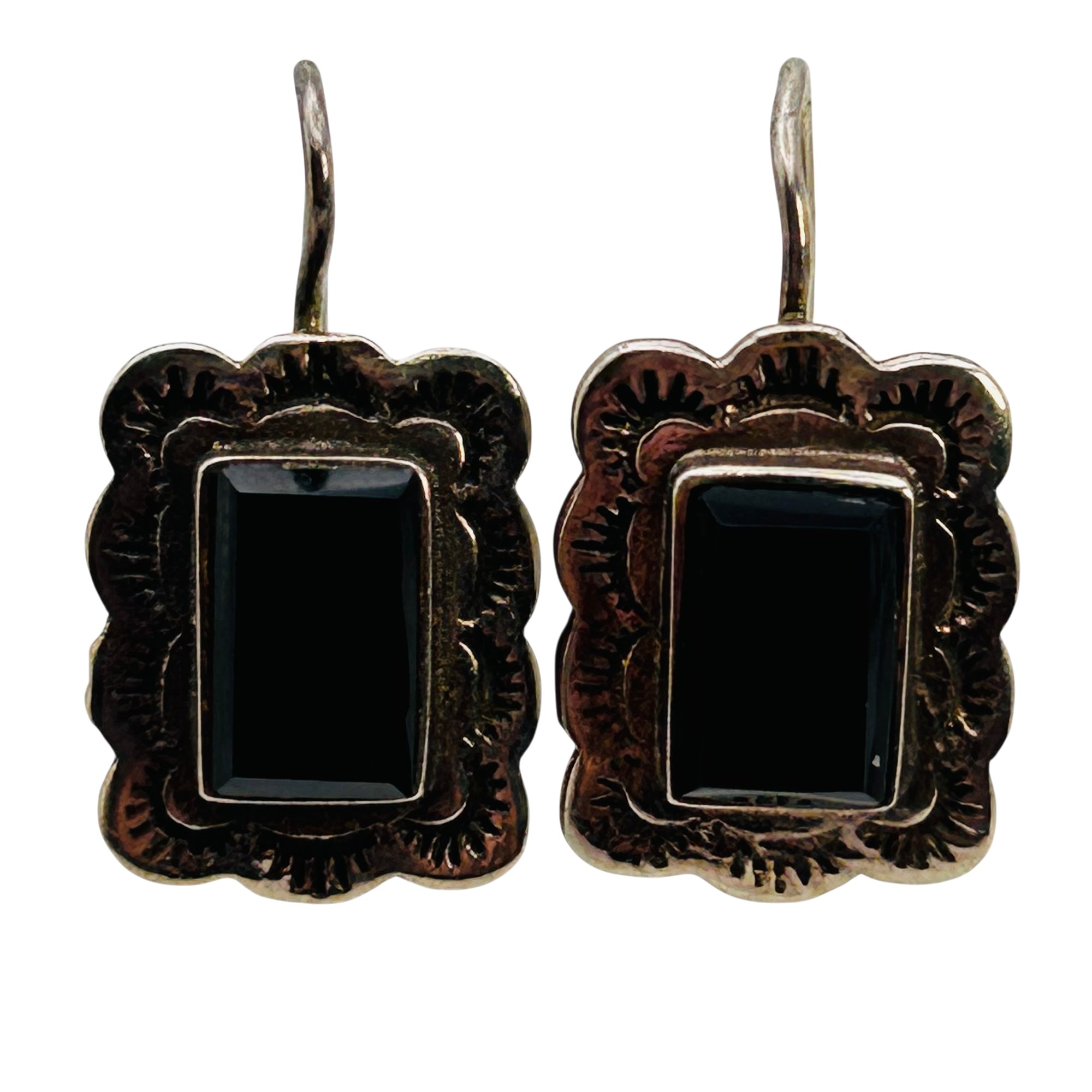 Southwest Sterling Stamped Onyx Earrings