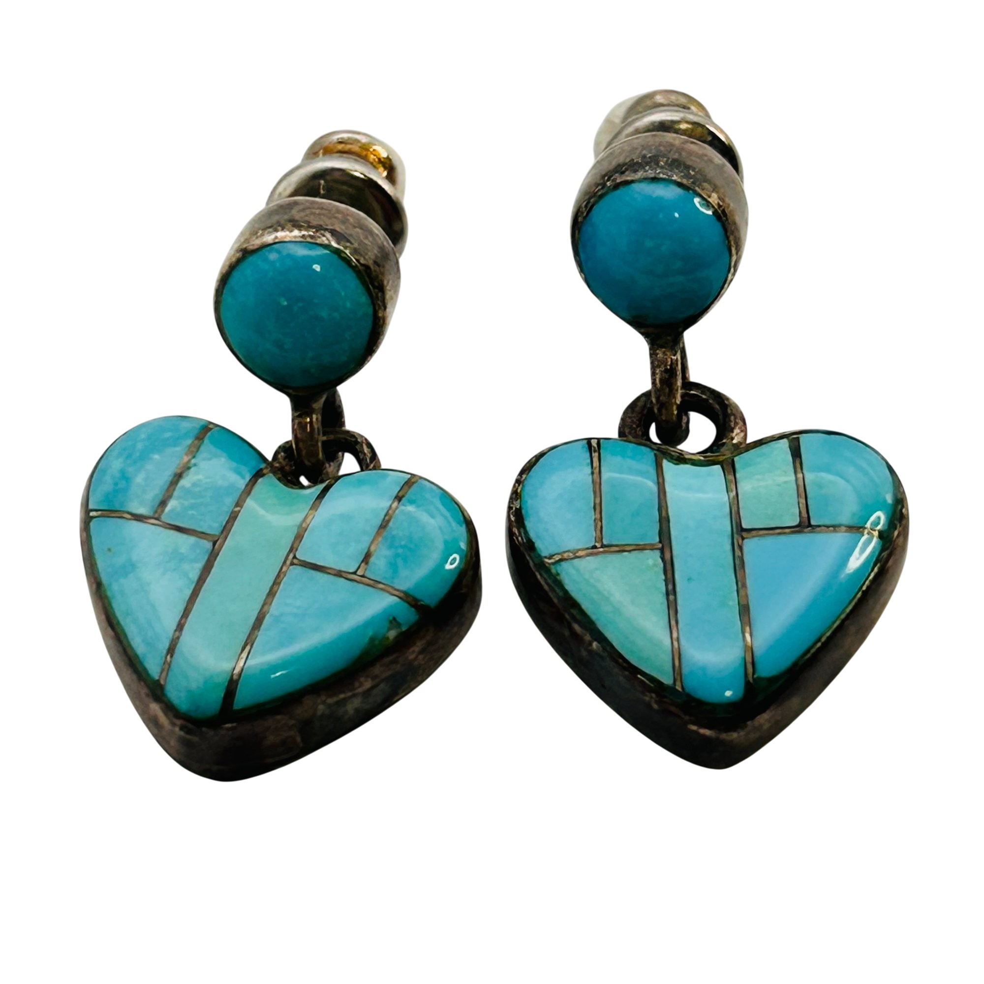 Vintage Southwest Sterling Inlay Turquoise Earrings