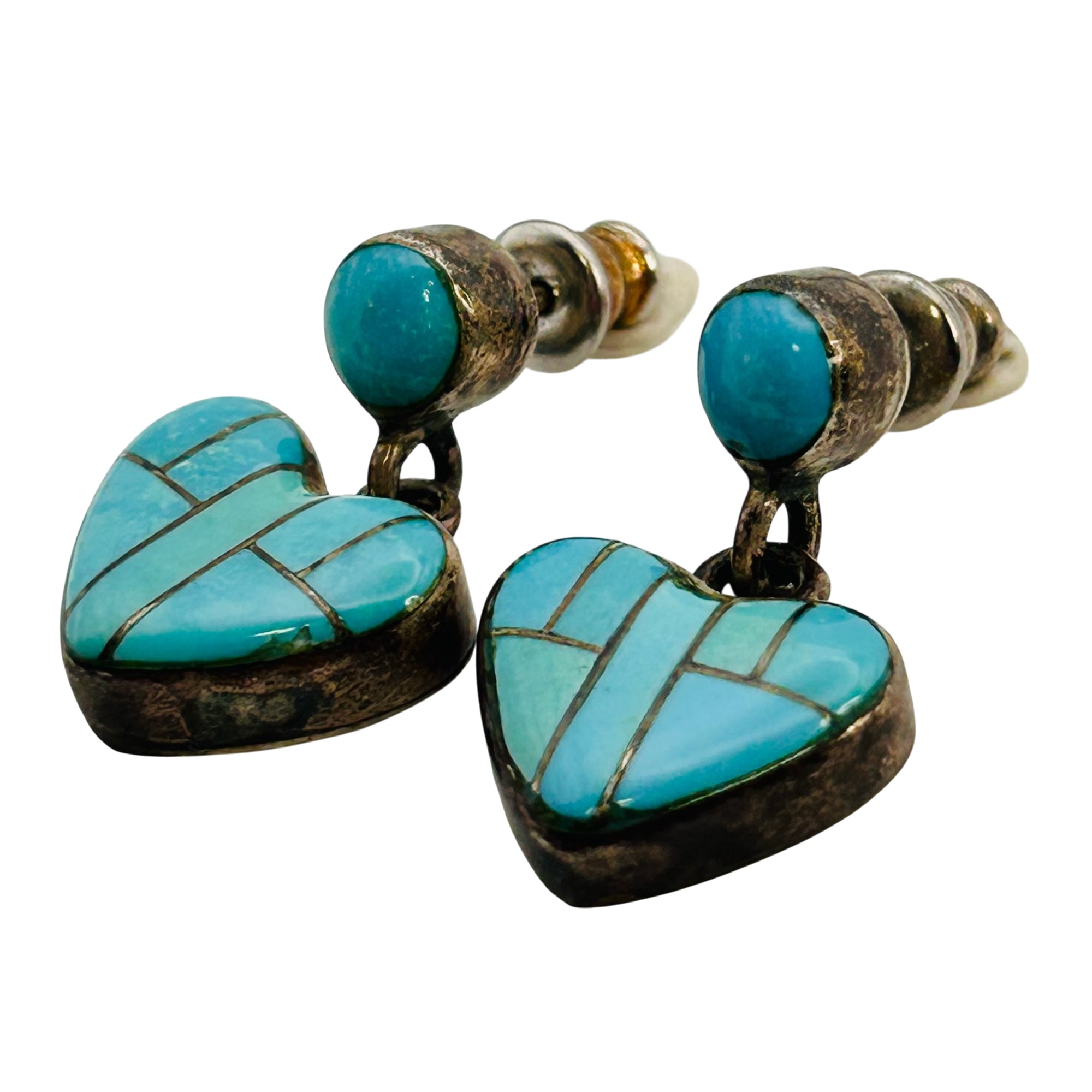 Vintage Southwest Sterling Inlay Turquoise Earrings
