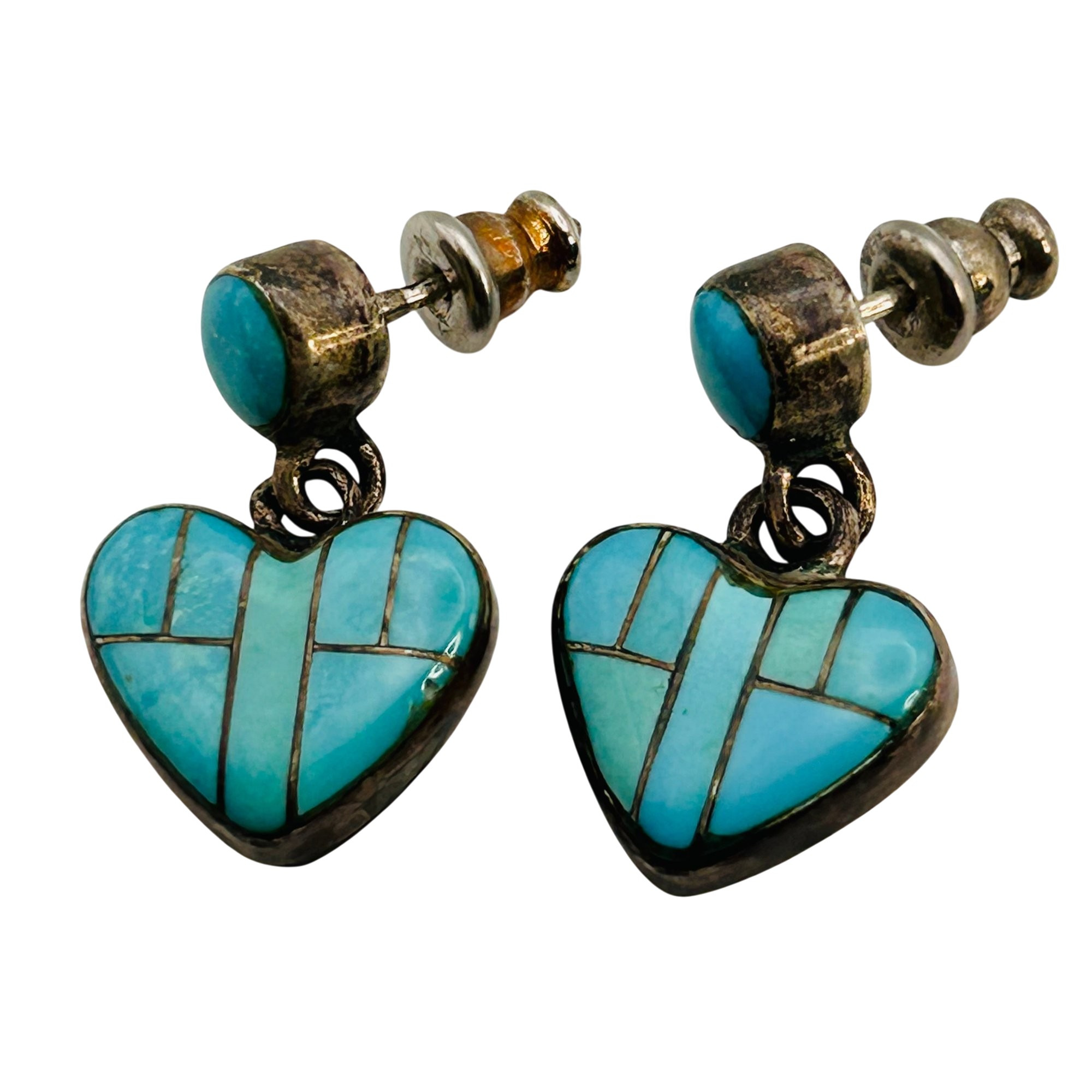 Vintage Southwest Sterling Inlay Turquoise Earrings