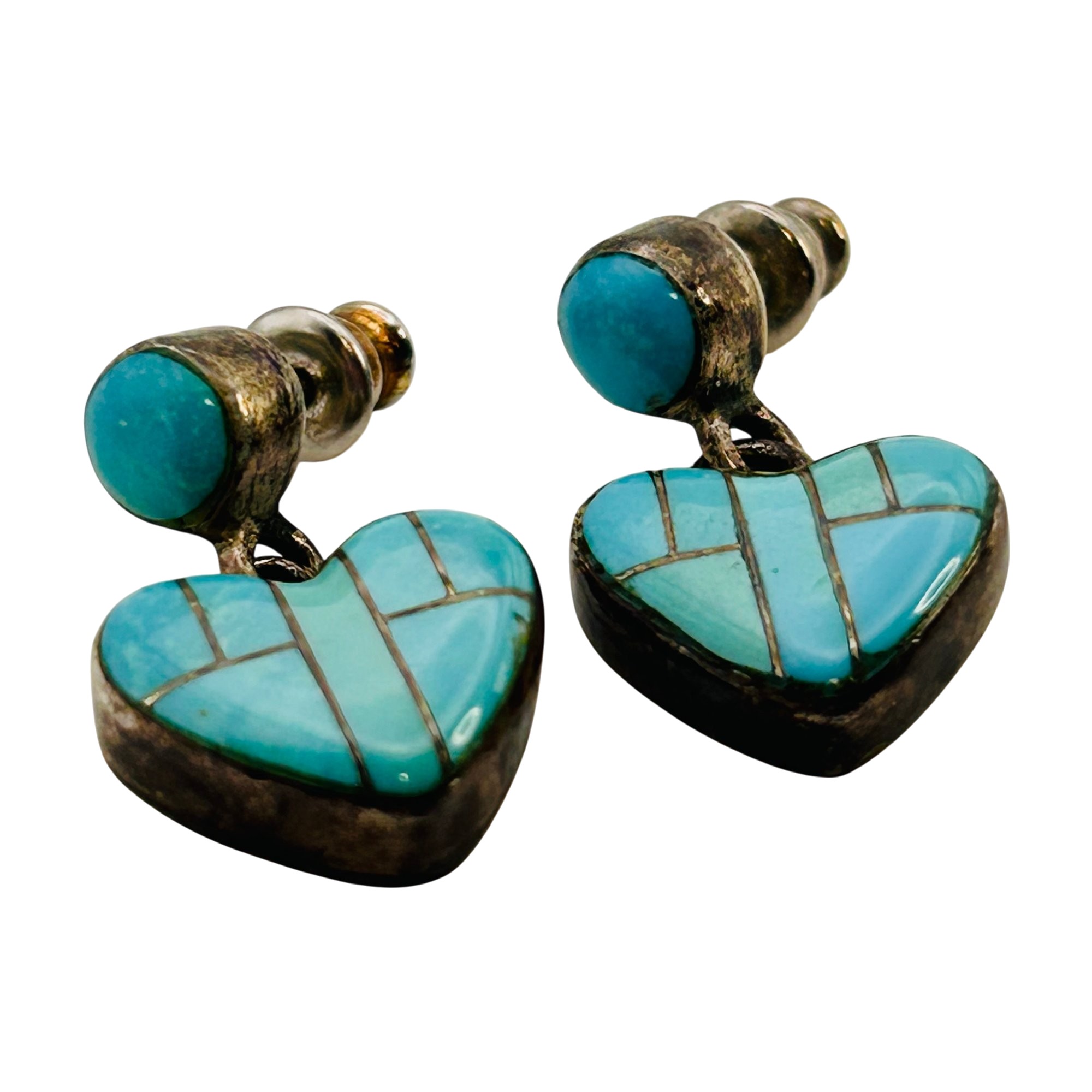 Vintage Southwest Sterling Inlay Turquoise Earrings