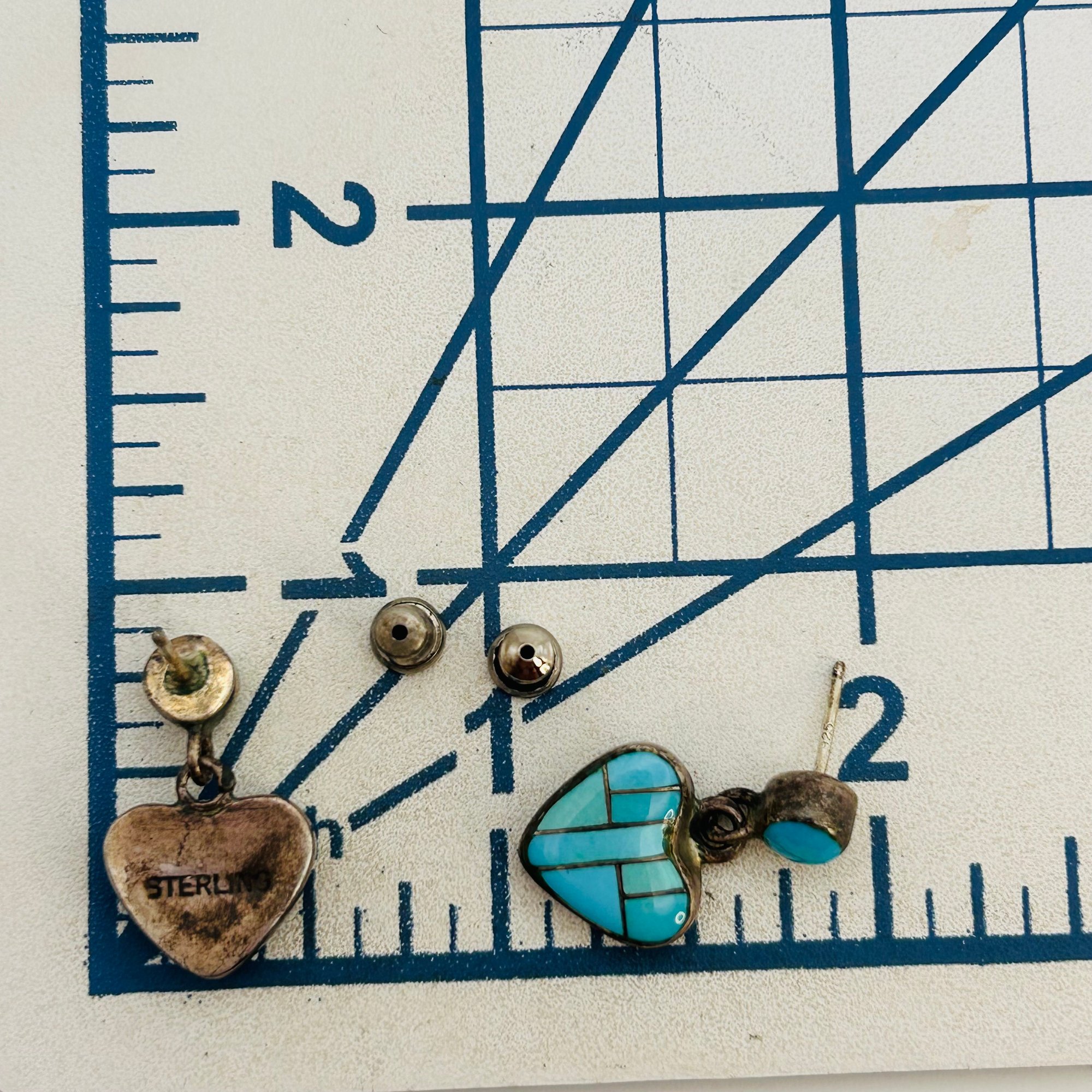 Vintage Southwest Sterling Inlay Turquoise Earrings