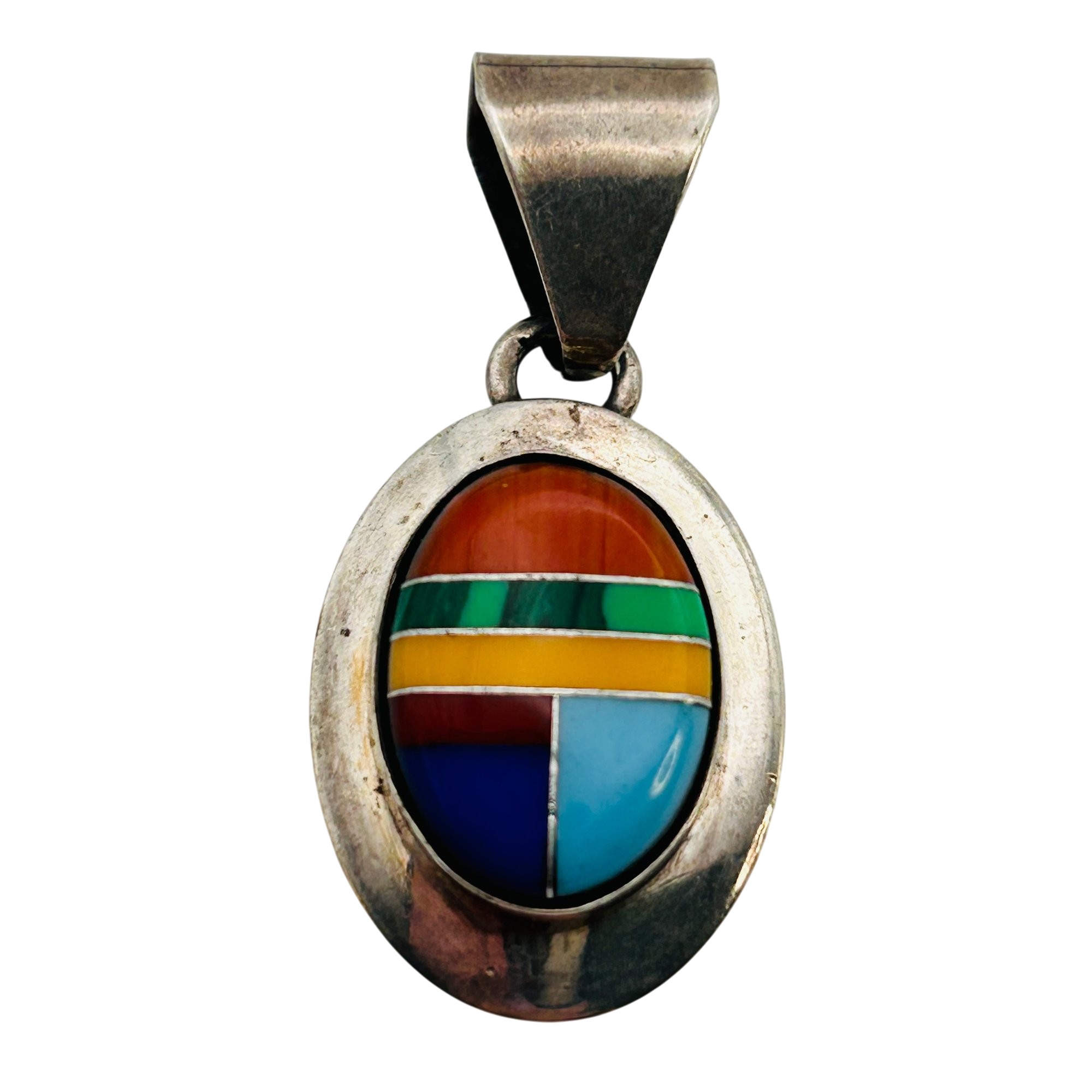 Ella Peter Navajo Sterling Inlay Multi-Stone Pendant