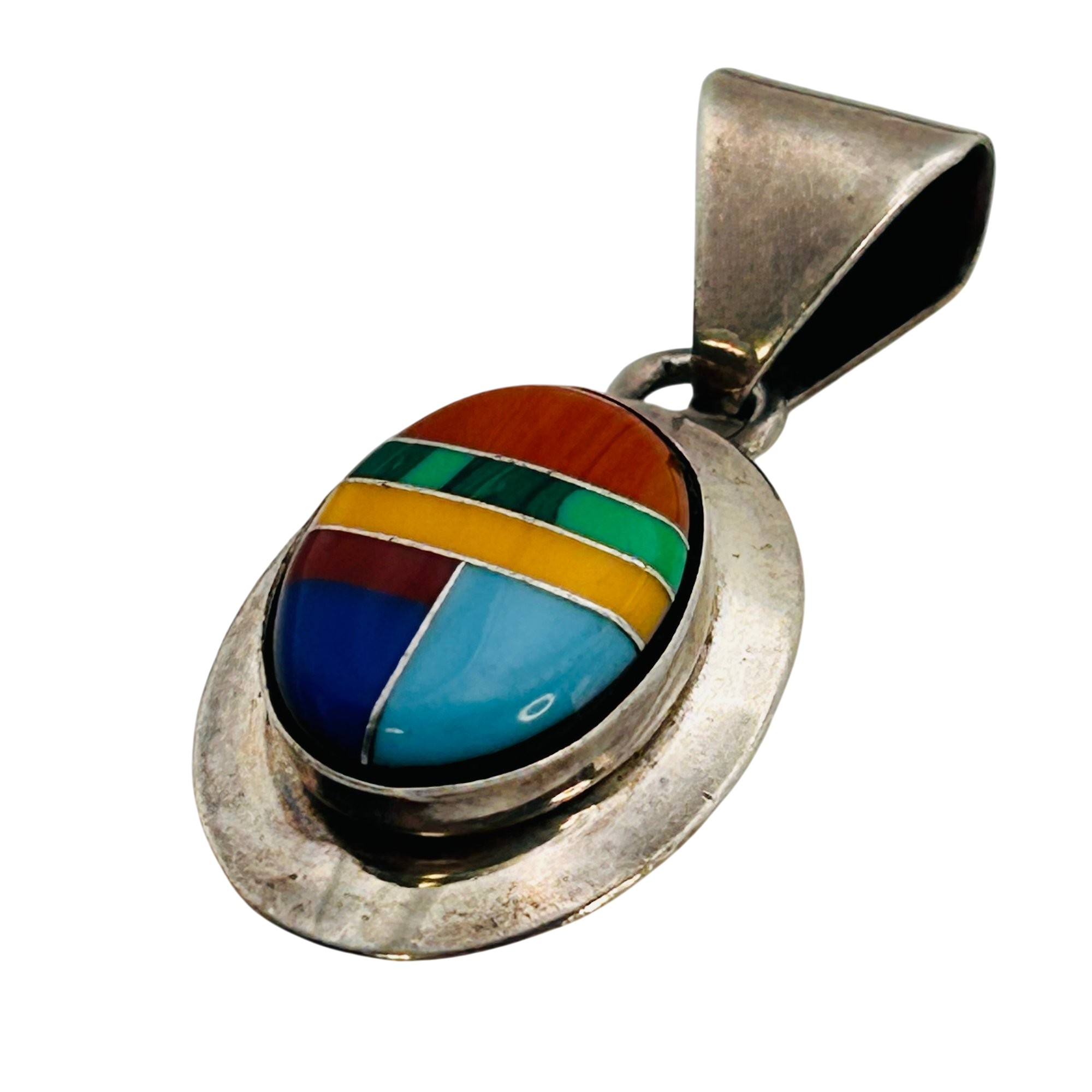 Ella Peter Navajo Sterling Inlay Multi-Stone Pendant