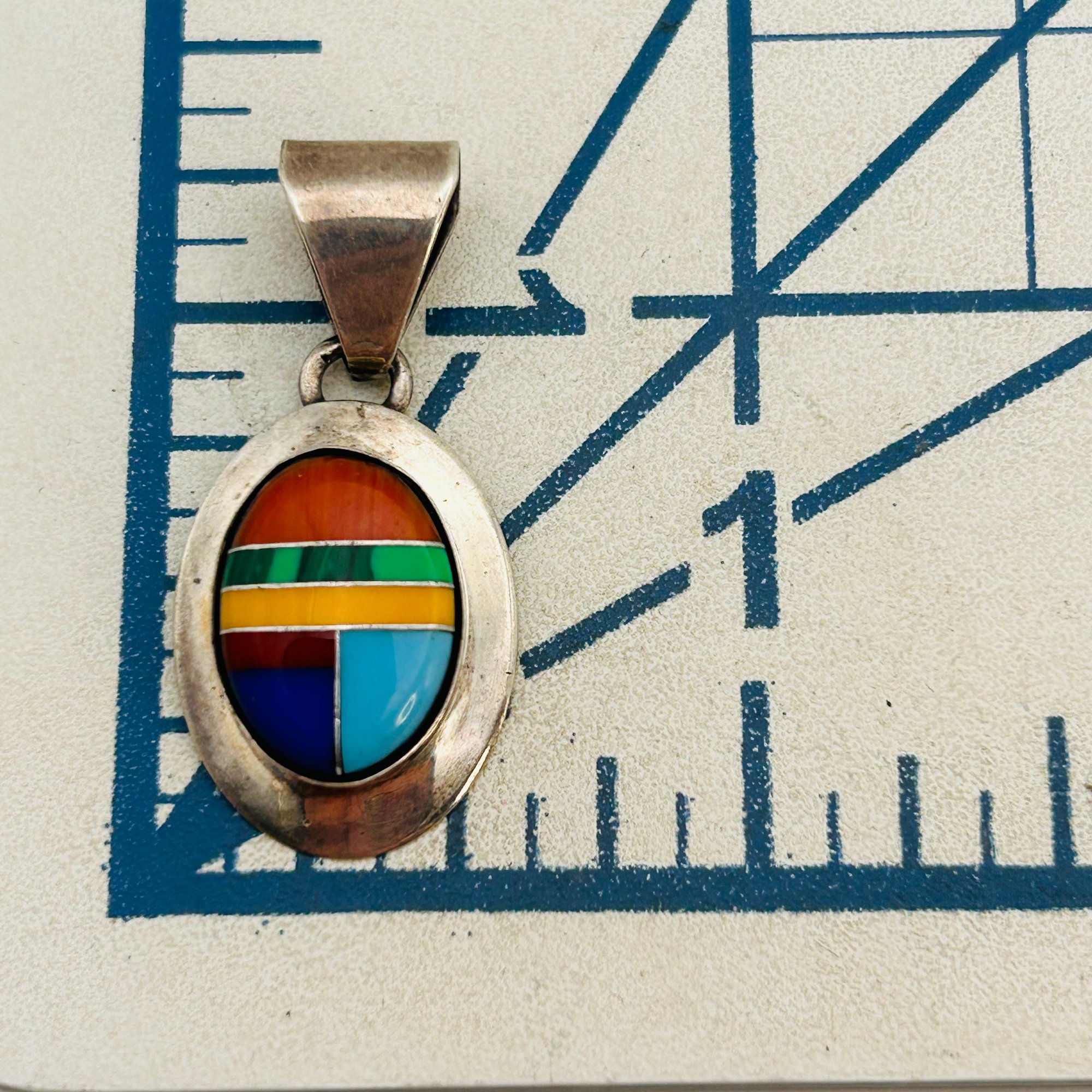 Ella Peter Navajo Sterling Inlay Multi-Stone Pendant