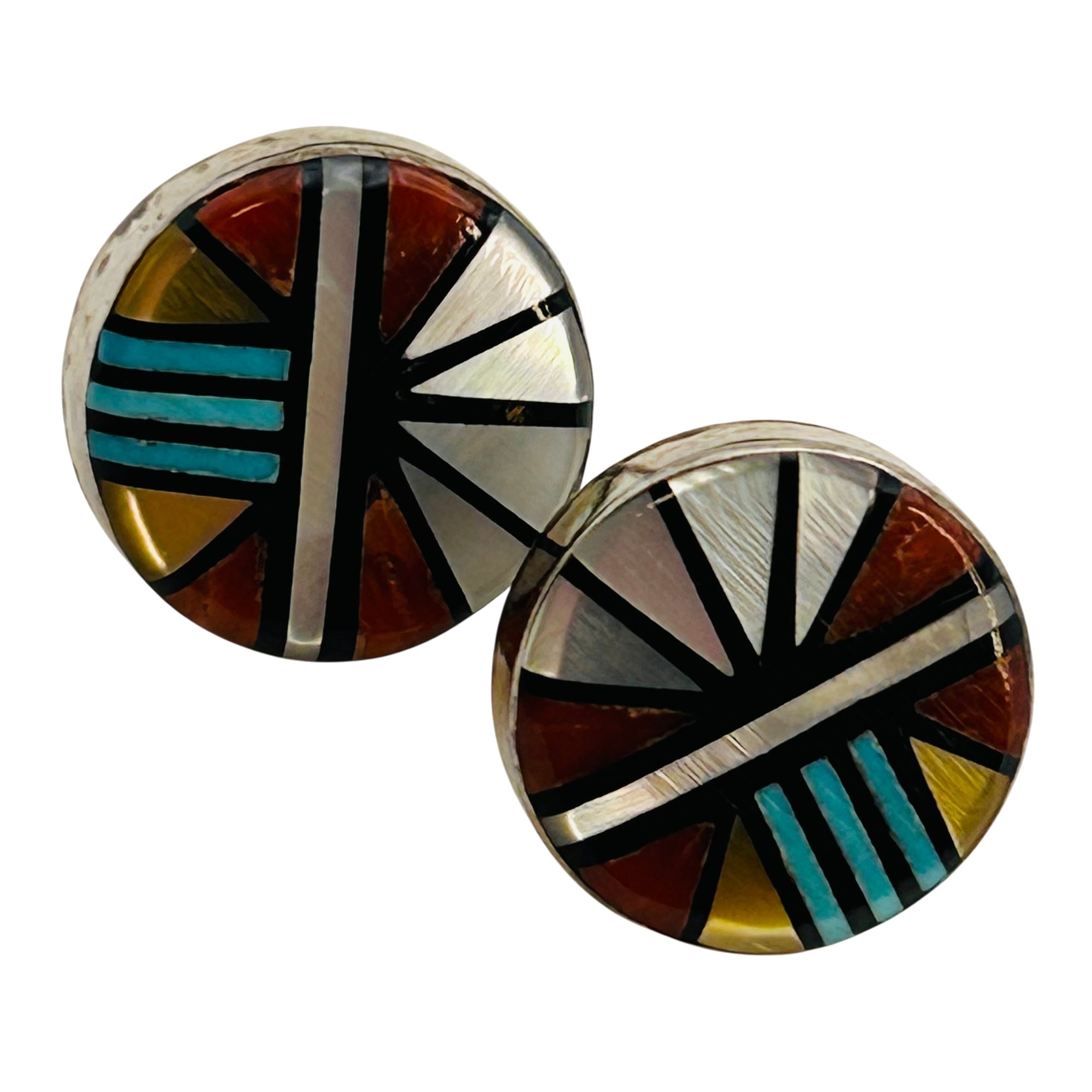 Zuni Sterling Inlay Mulit-Stone Earrings