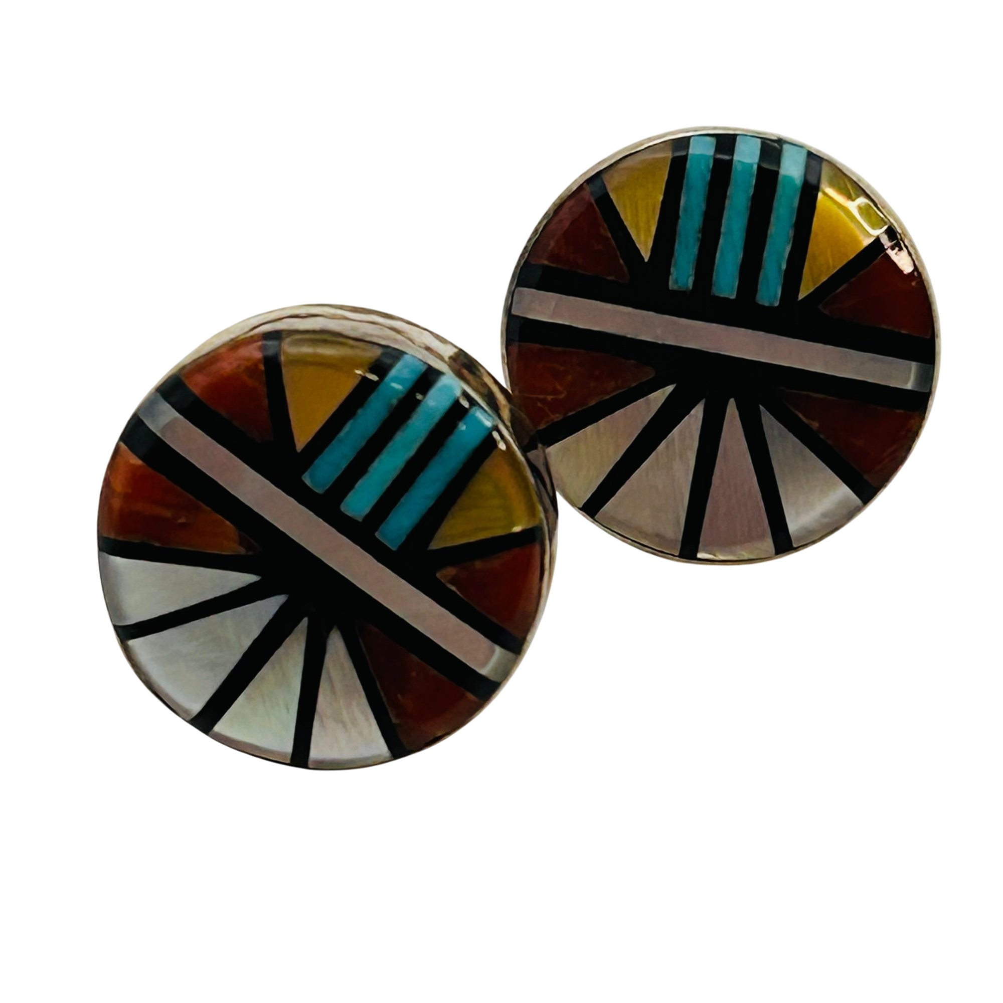 Zuni Sterling Inlay Mulit-Stone Earrings