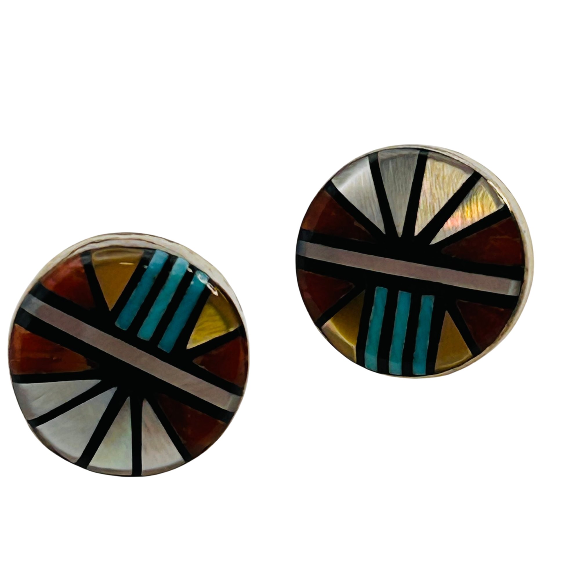 Zuni Sterling Inlay Mulit-Stone Earrings