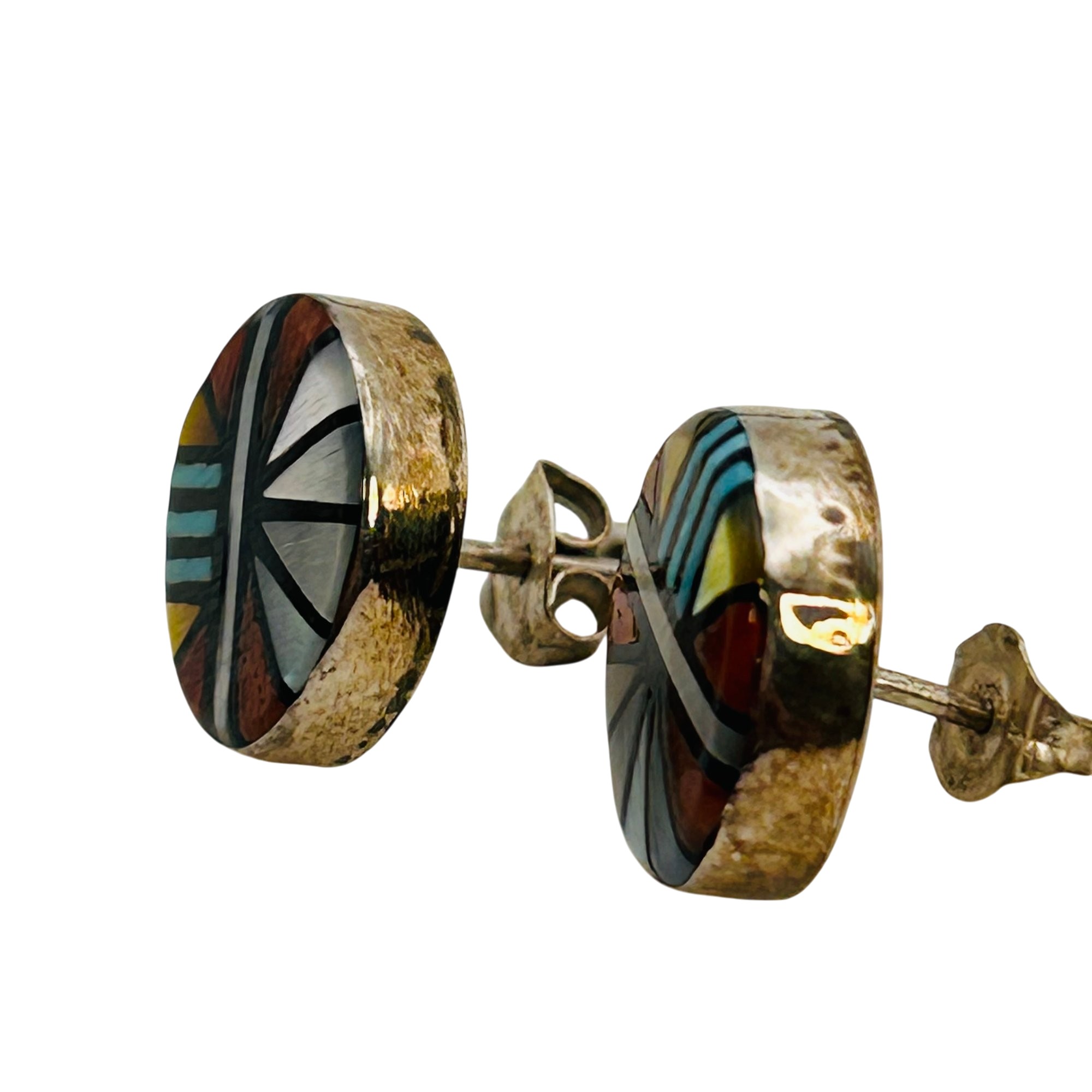 Zuni Sterling Inlay Mulit-Stone Earrings