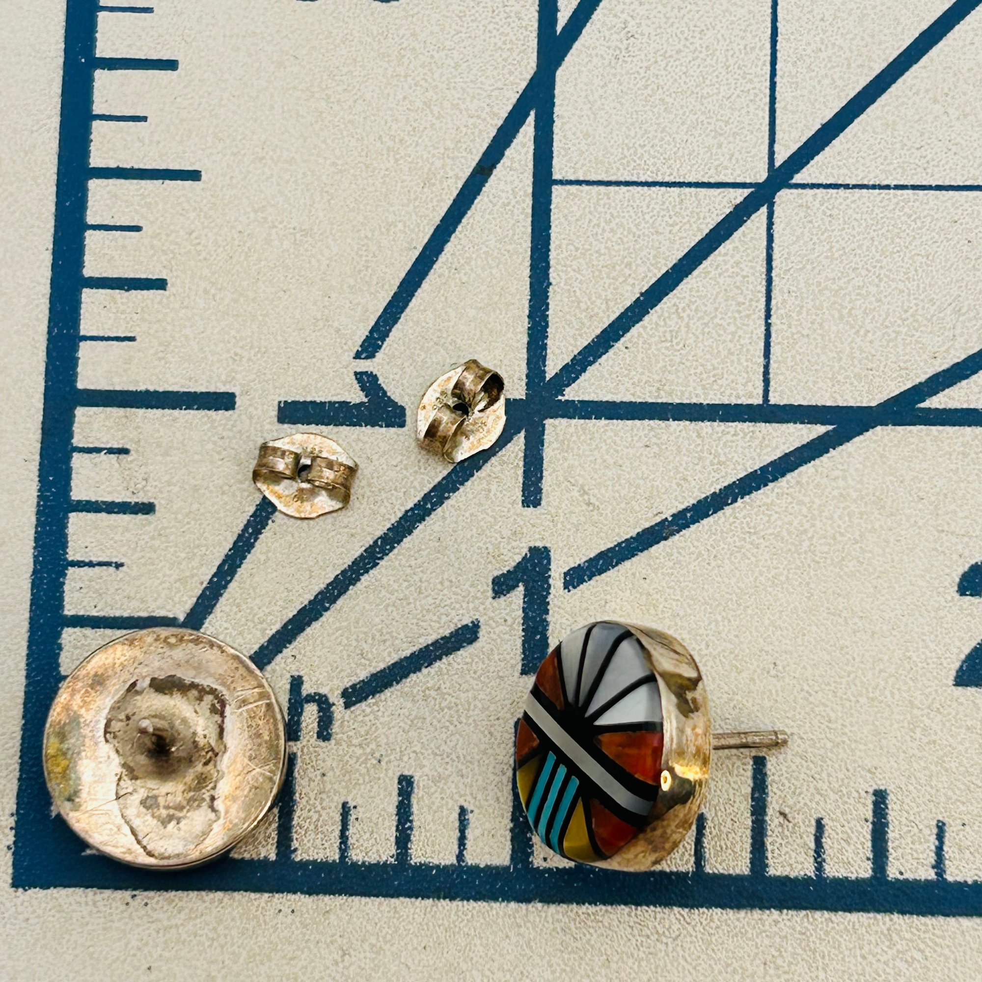 Zuni Sterling Inlay Mulit-Stone Earrings