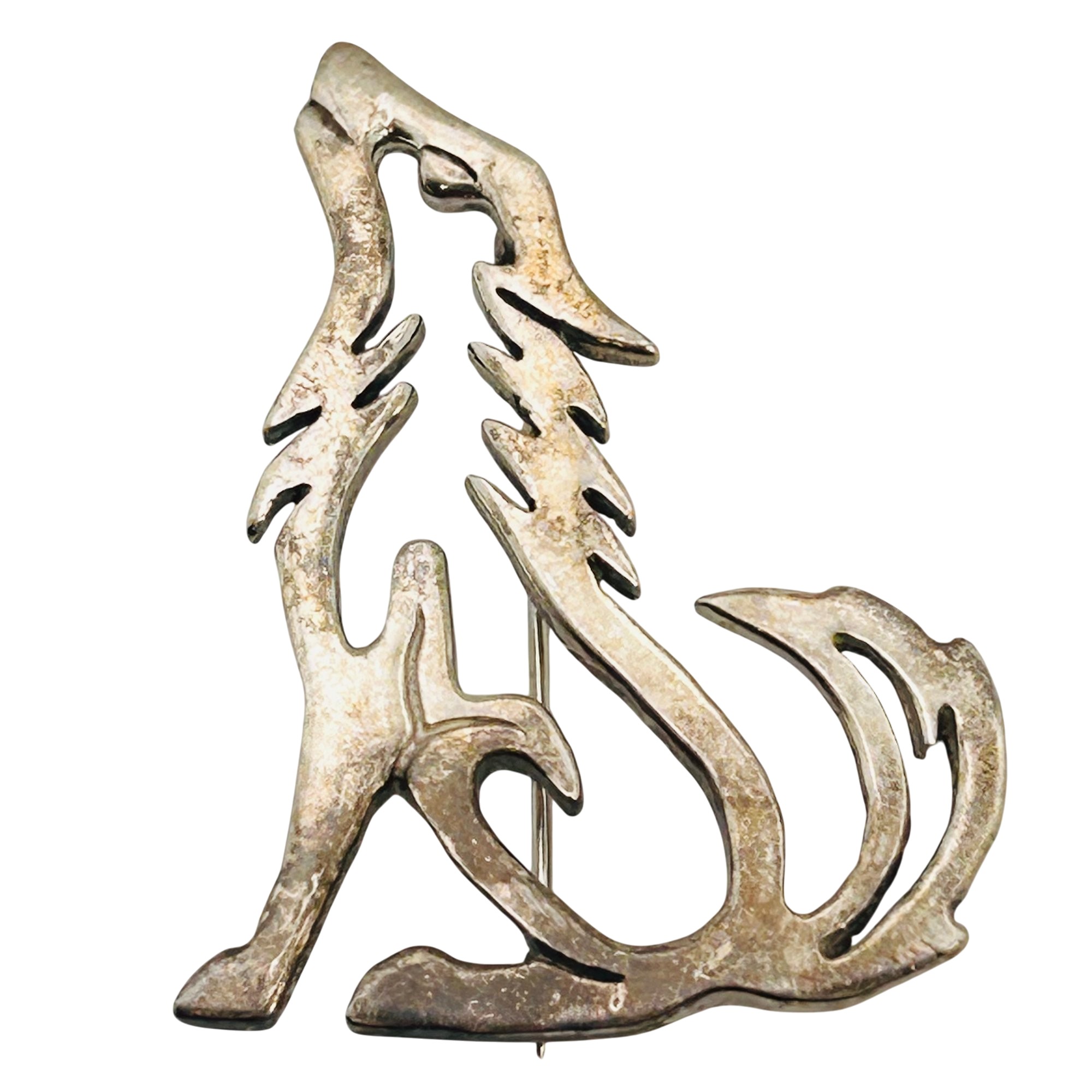 Glen Sandoval Navajo Sterling Howling Wolf Brooch