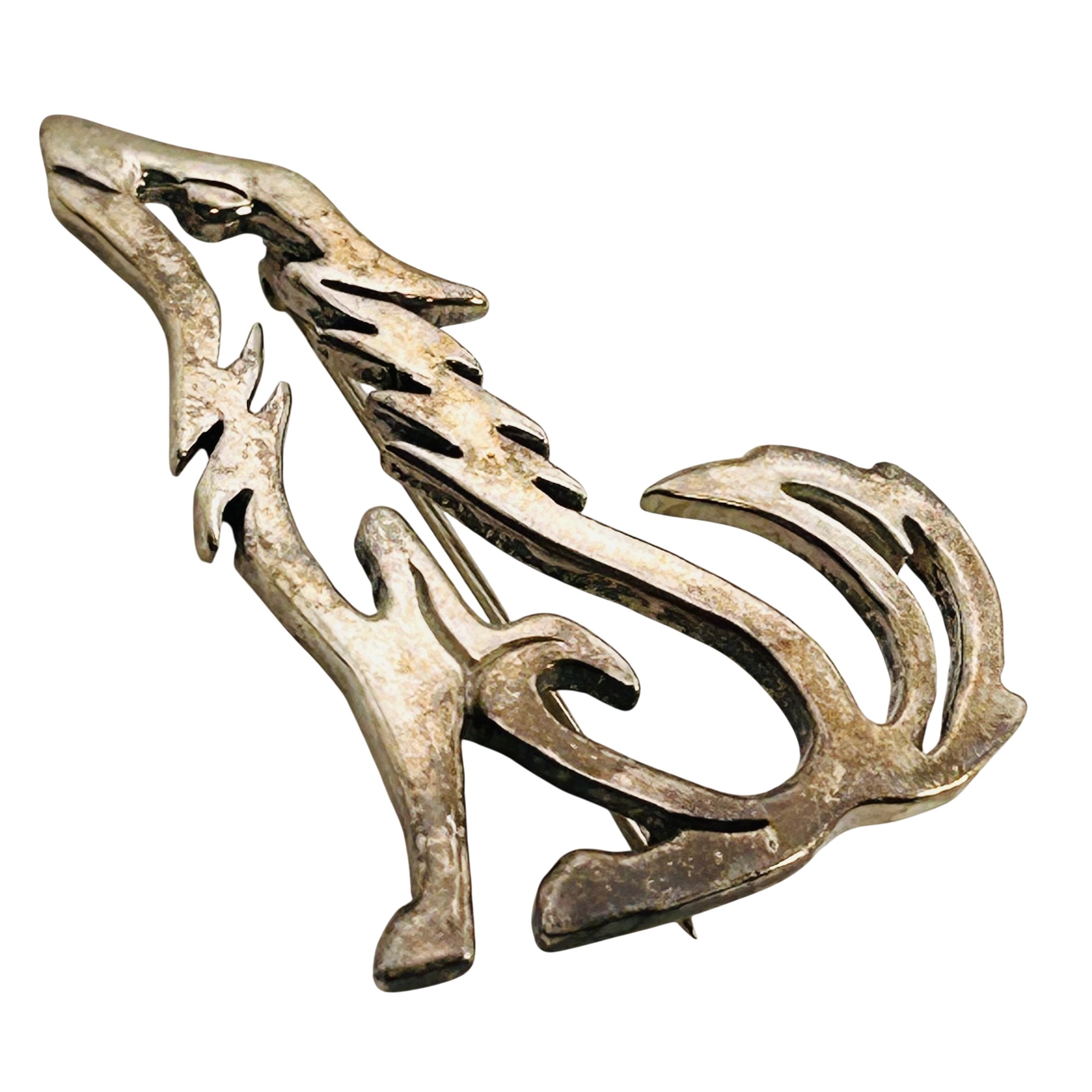 Glen Sandoval Navajo Sterling Howling Wolf Brooch